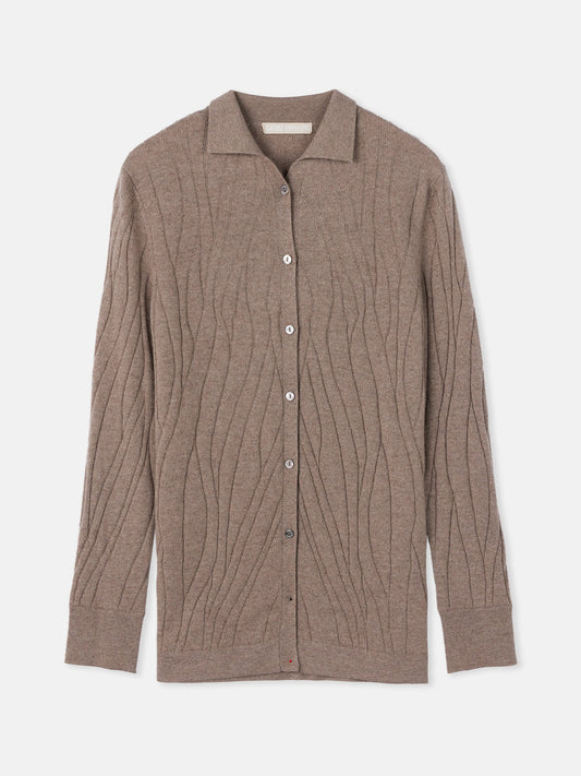 Cardigan en cachemire à encolure polo Taupe | GOBI Cashmere