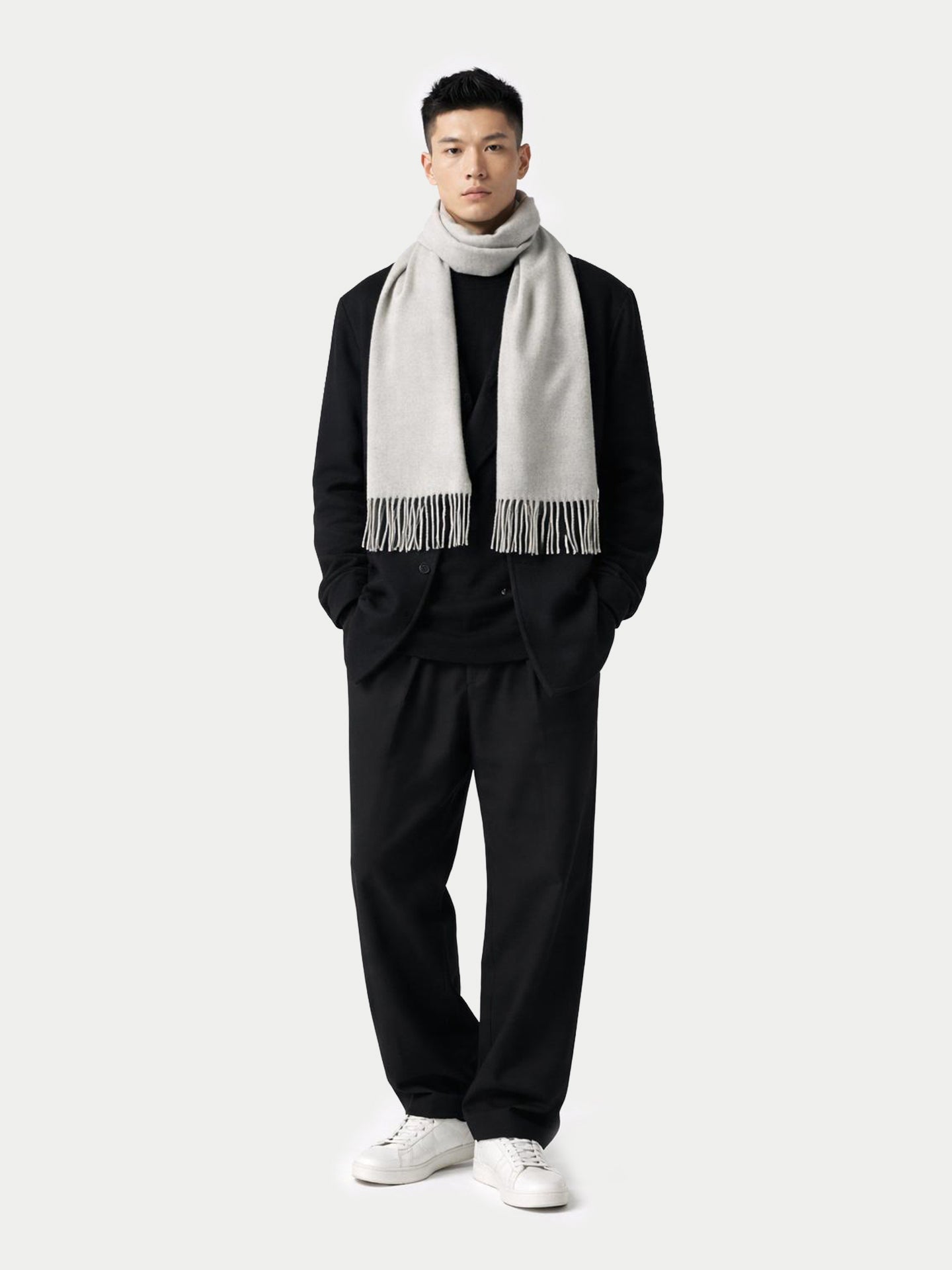Écharpe avec franges en cachemire pour unisex Bleu Nuit - Gobi Cashmere