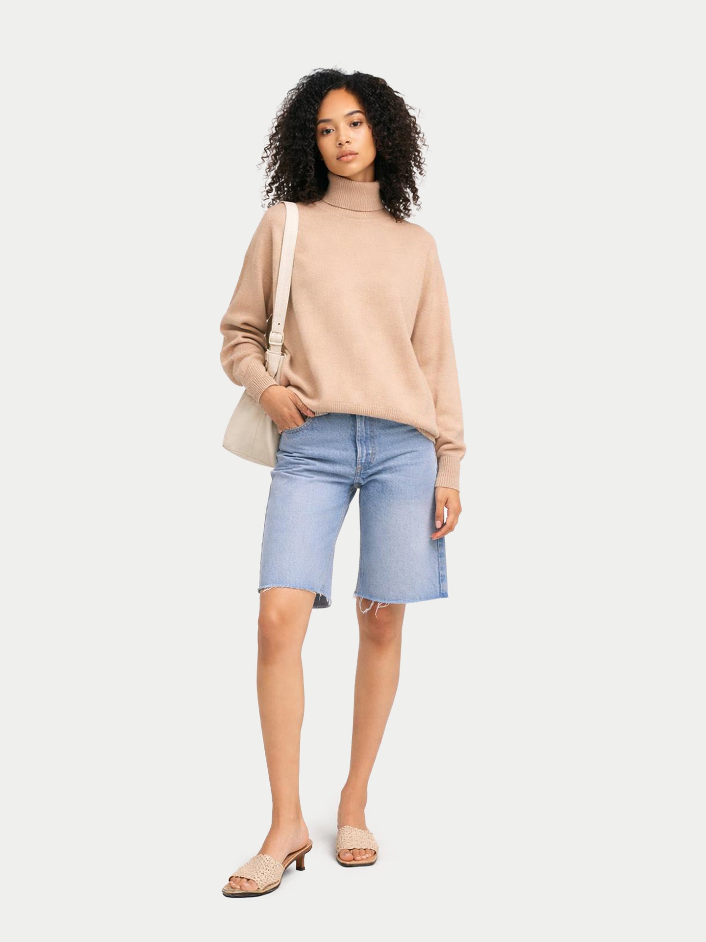 Pull en cachemire pour femme à col montant Couleur Organique