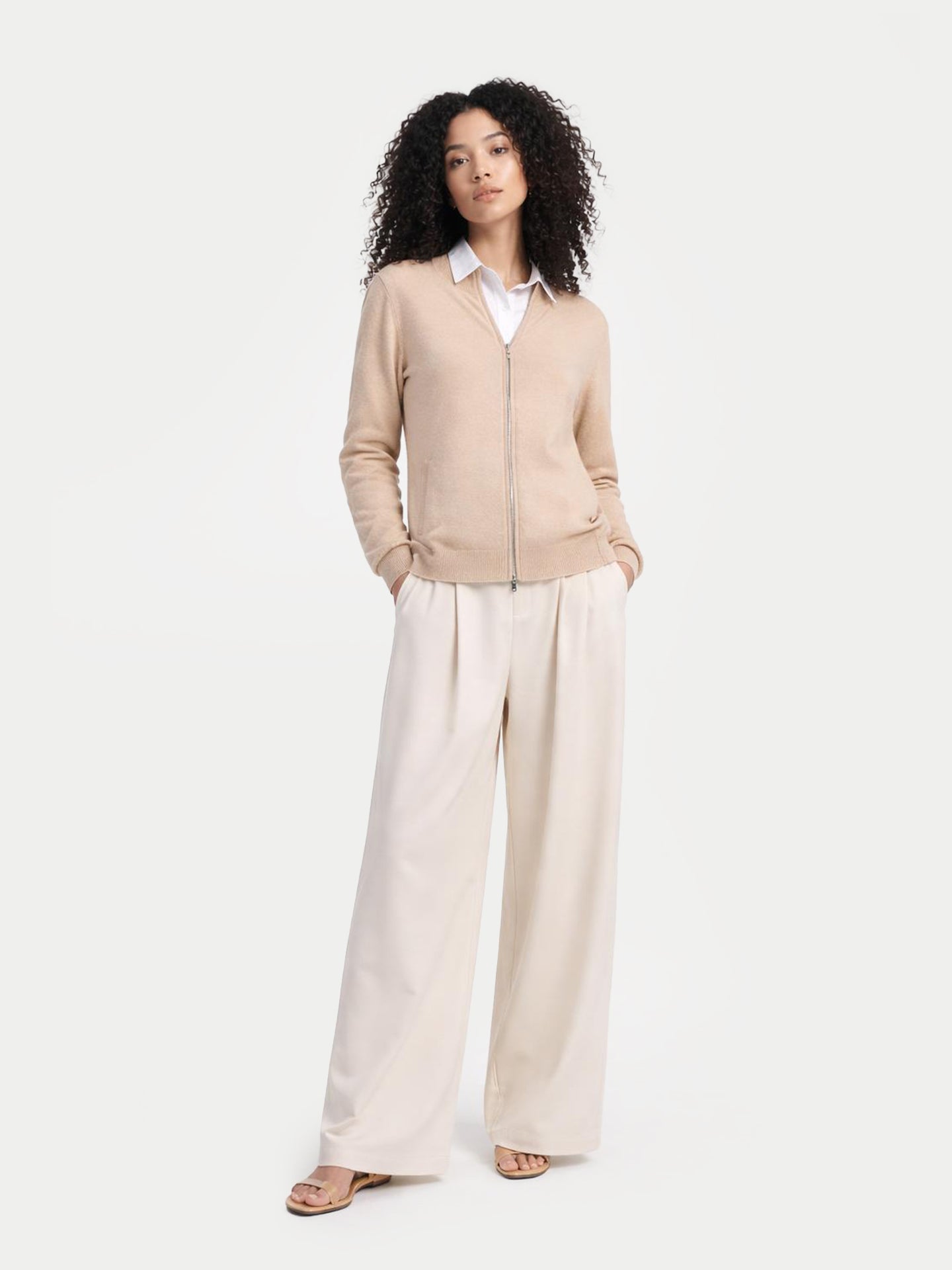 Cardigan zippé en cachemire Essential pour femmes Couleur Organique