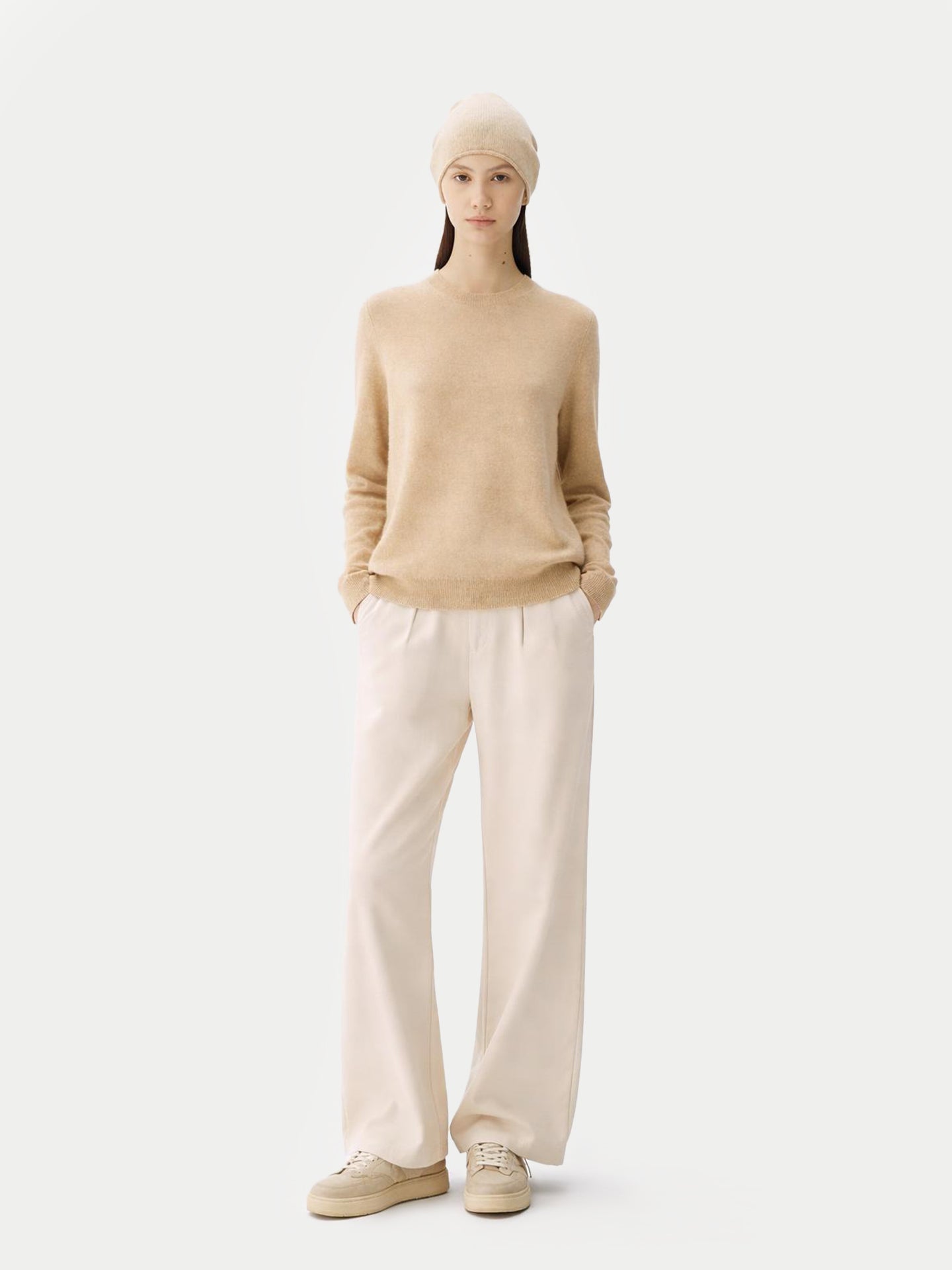 Ensemble pull et bonnet en cachemire  couleur organique Beige - Gobi Cashmere
