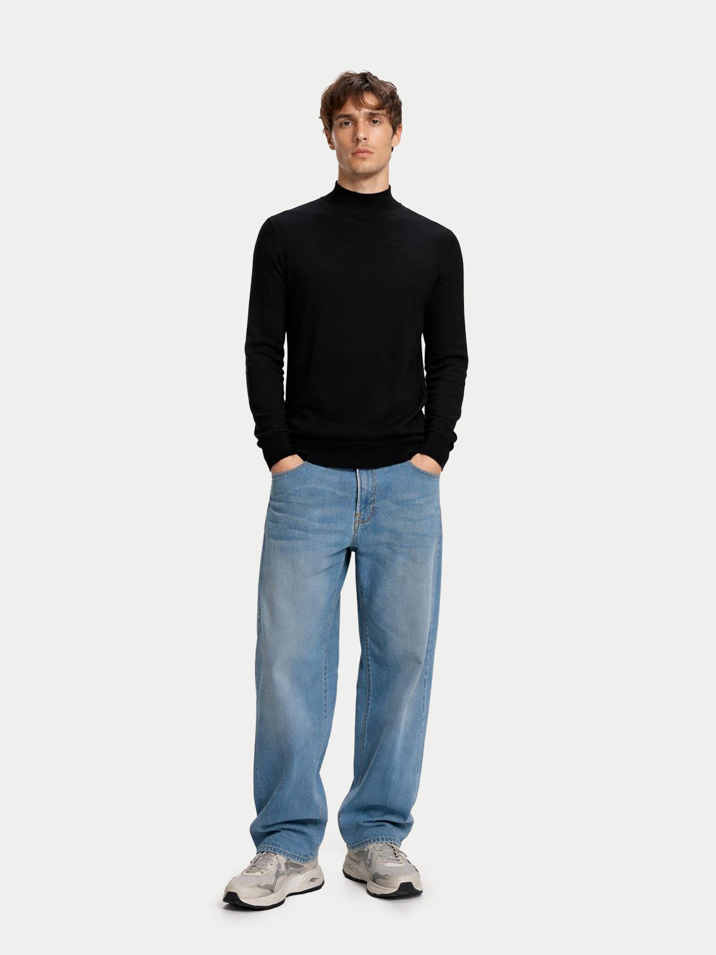 Pull homme en cachemire et soie à col montant