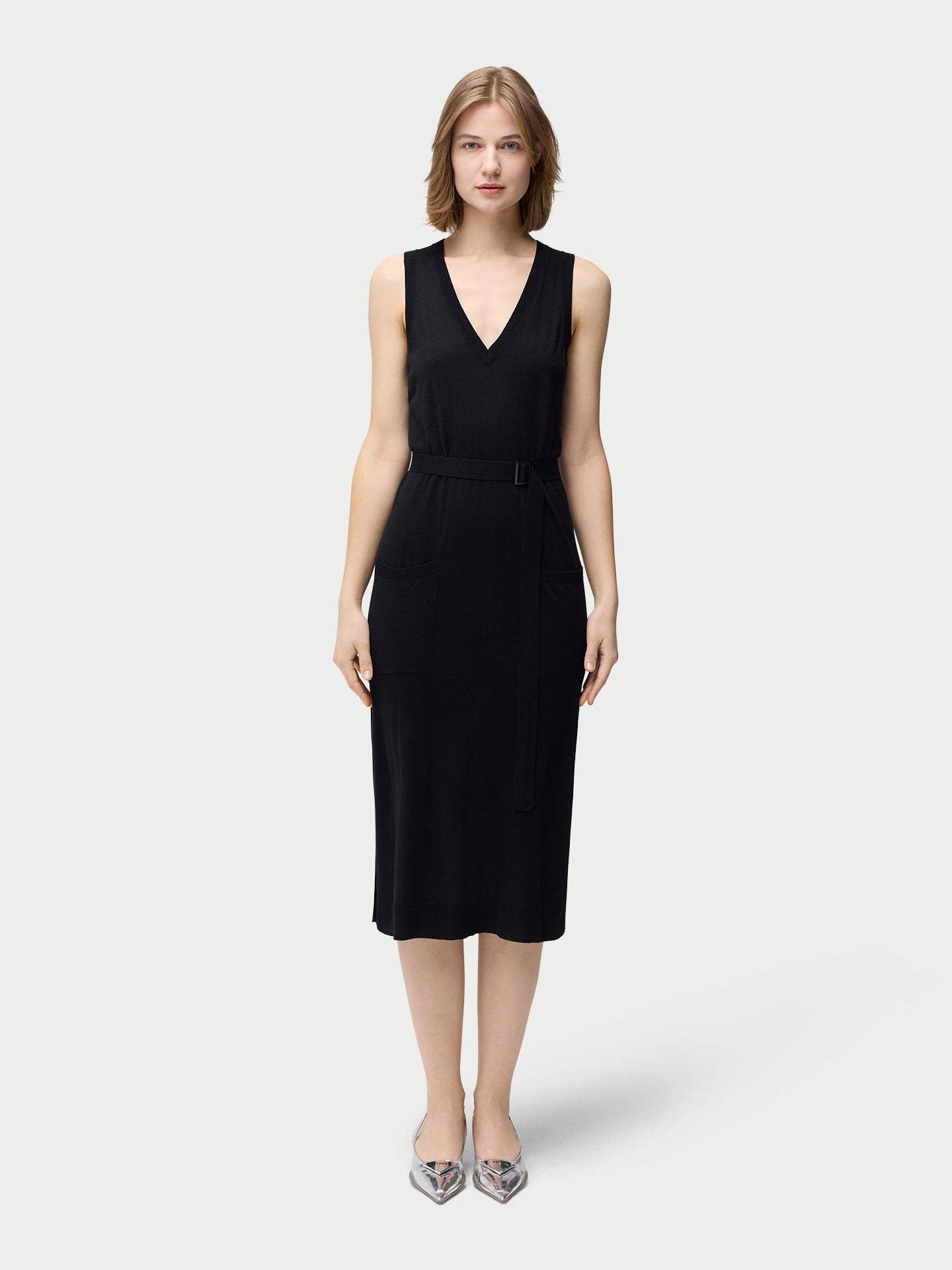 Robe à col en V en cachemire de soie