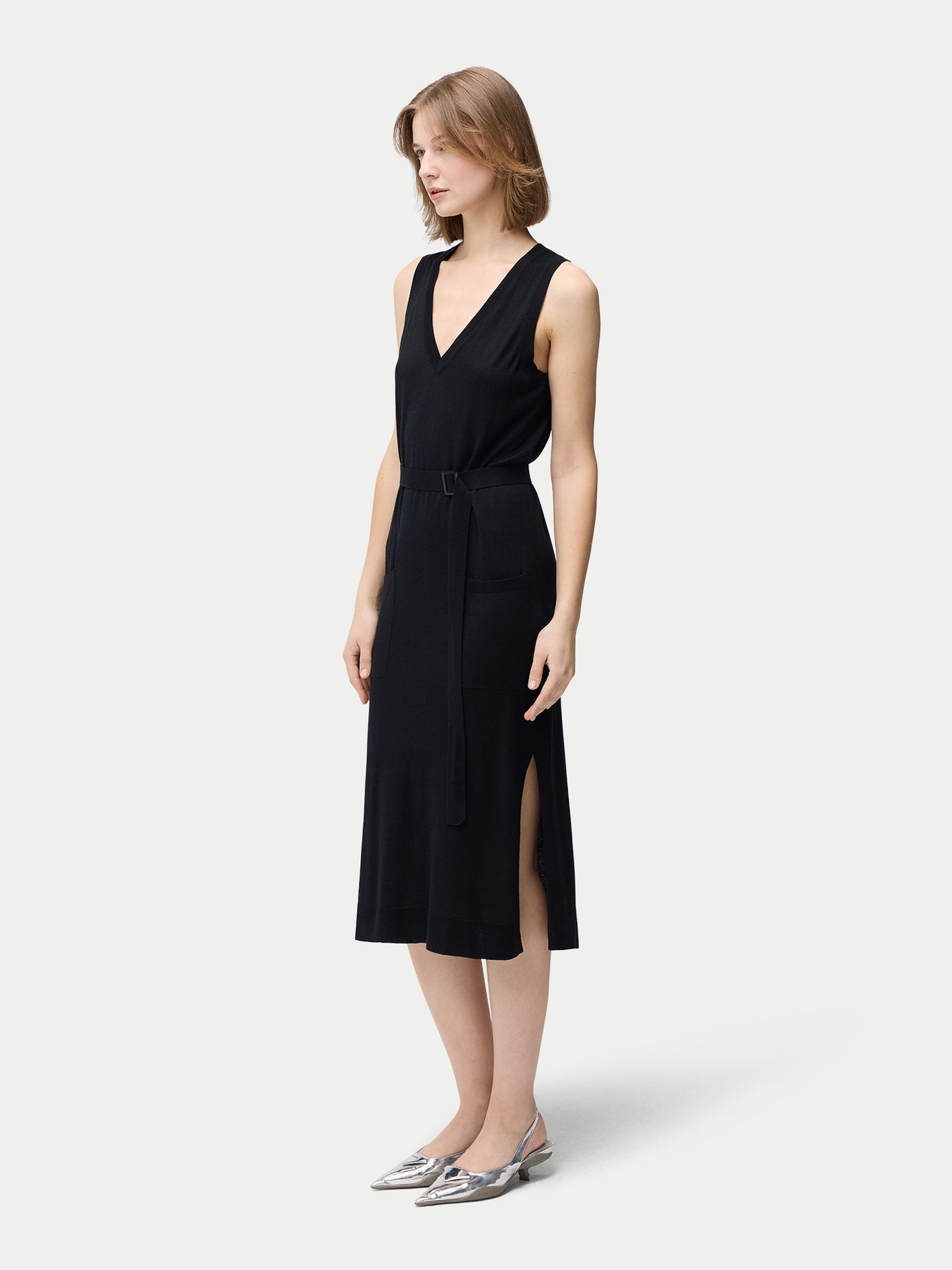 Robe à col en V en cachemire de soie