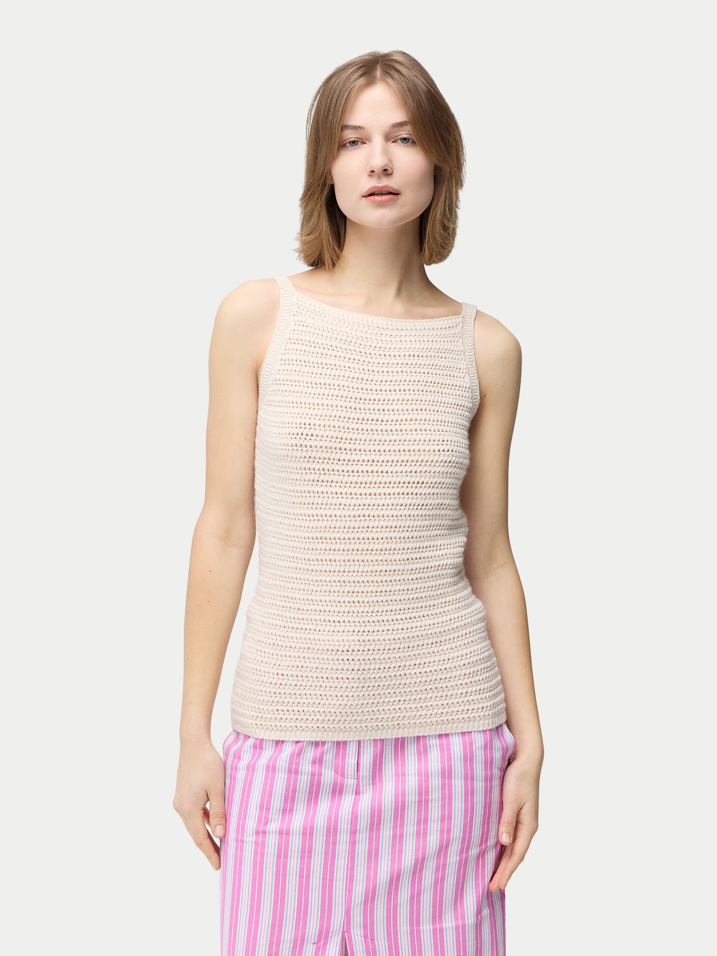 Women's Cotton Cashmere Tank Top Whisper White | GOBI Cashmere