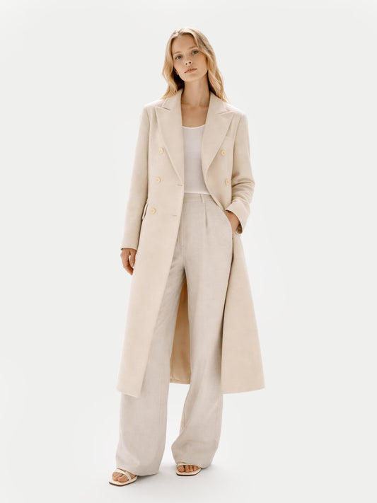 Manteau Long à Double Boutonnage Couleur Organique