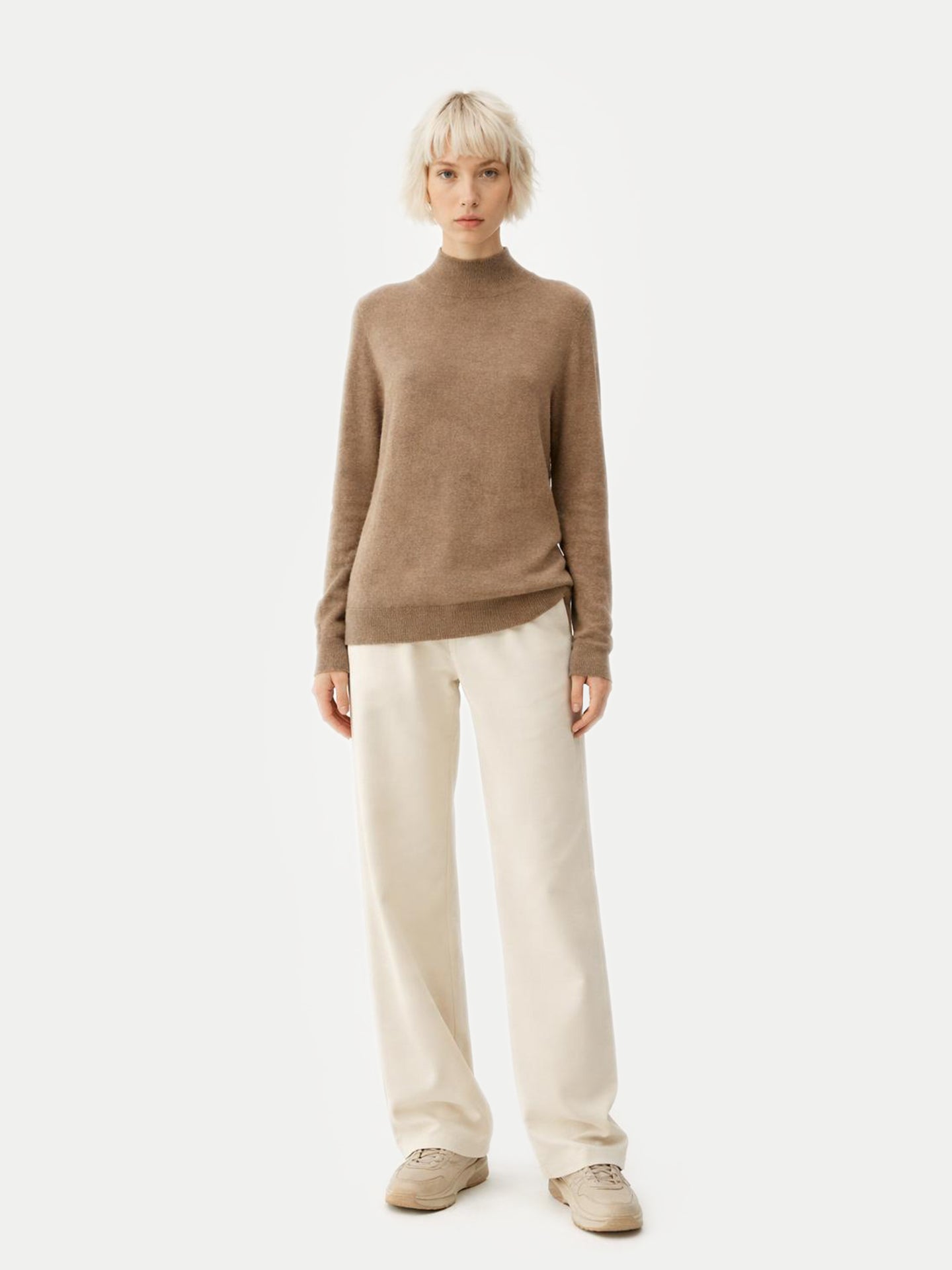 Pull col haut en cachemire Essential pour femmes Couleur Organique Taupe - Gobi Cashmere