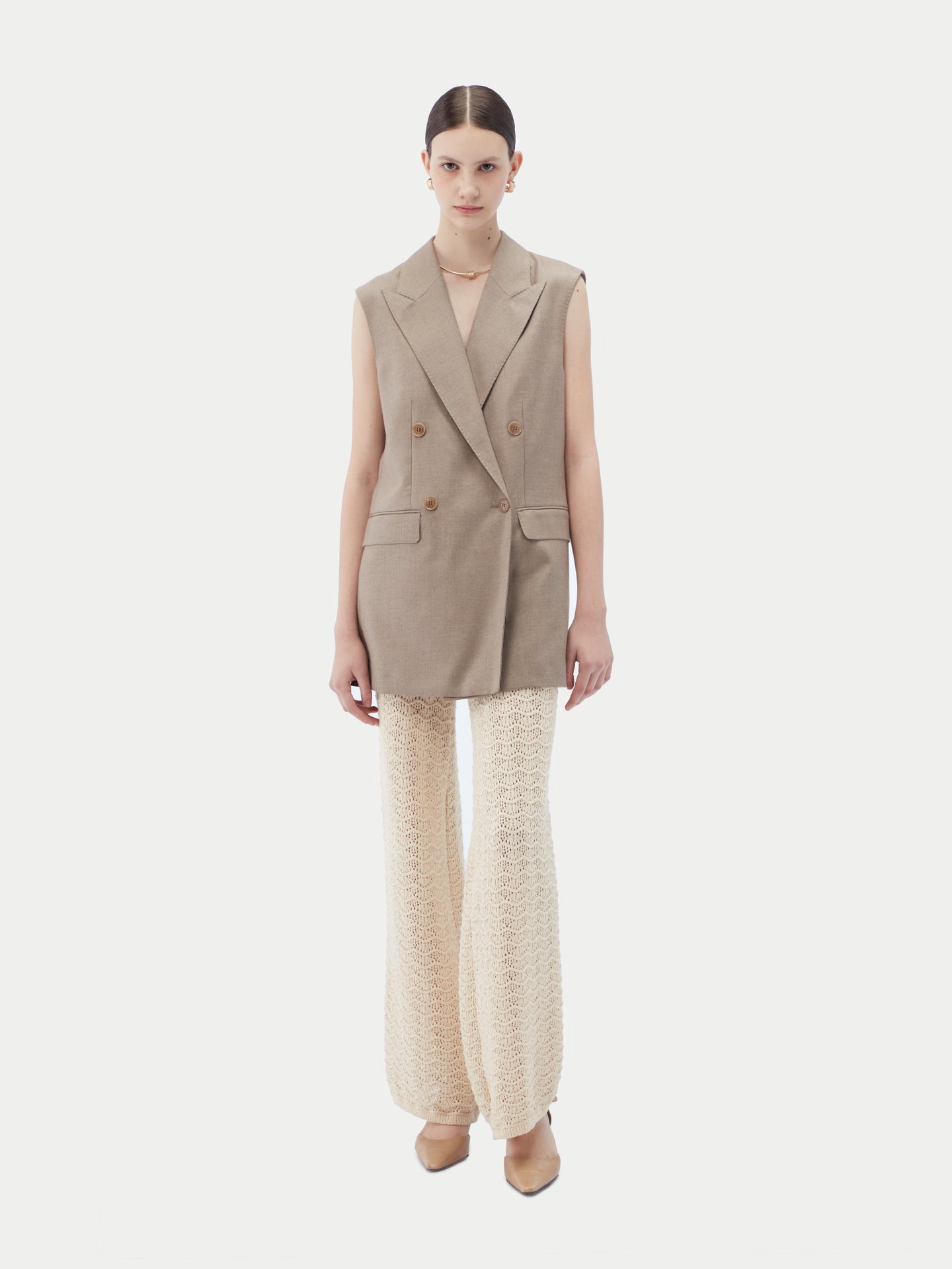 Gilet homme en cachemire, boutonnage croisé Couleur Organique