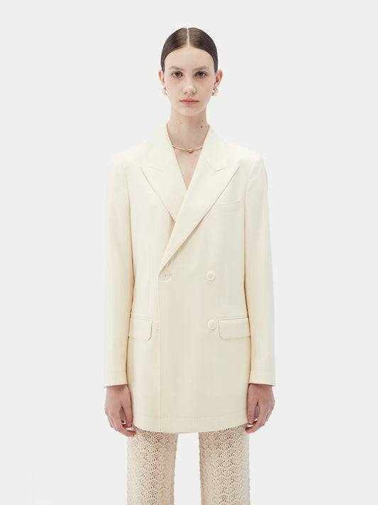 Women's Organic Colour Cashmere Double-breasted Blazer White - Gobi Cashmere