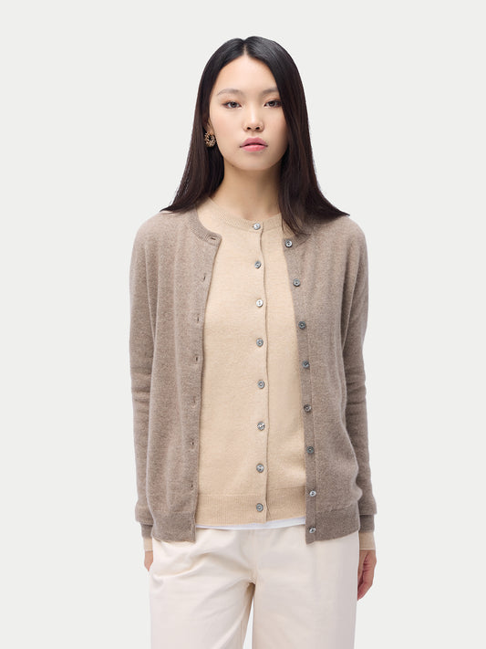 Cardigan col rond en cachemire Essential pour femmes Couleur Organique