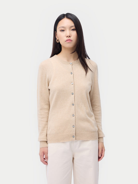 Cardigan col rond en cachemire Essential pour femmes Couleur Organique
