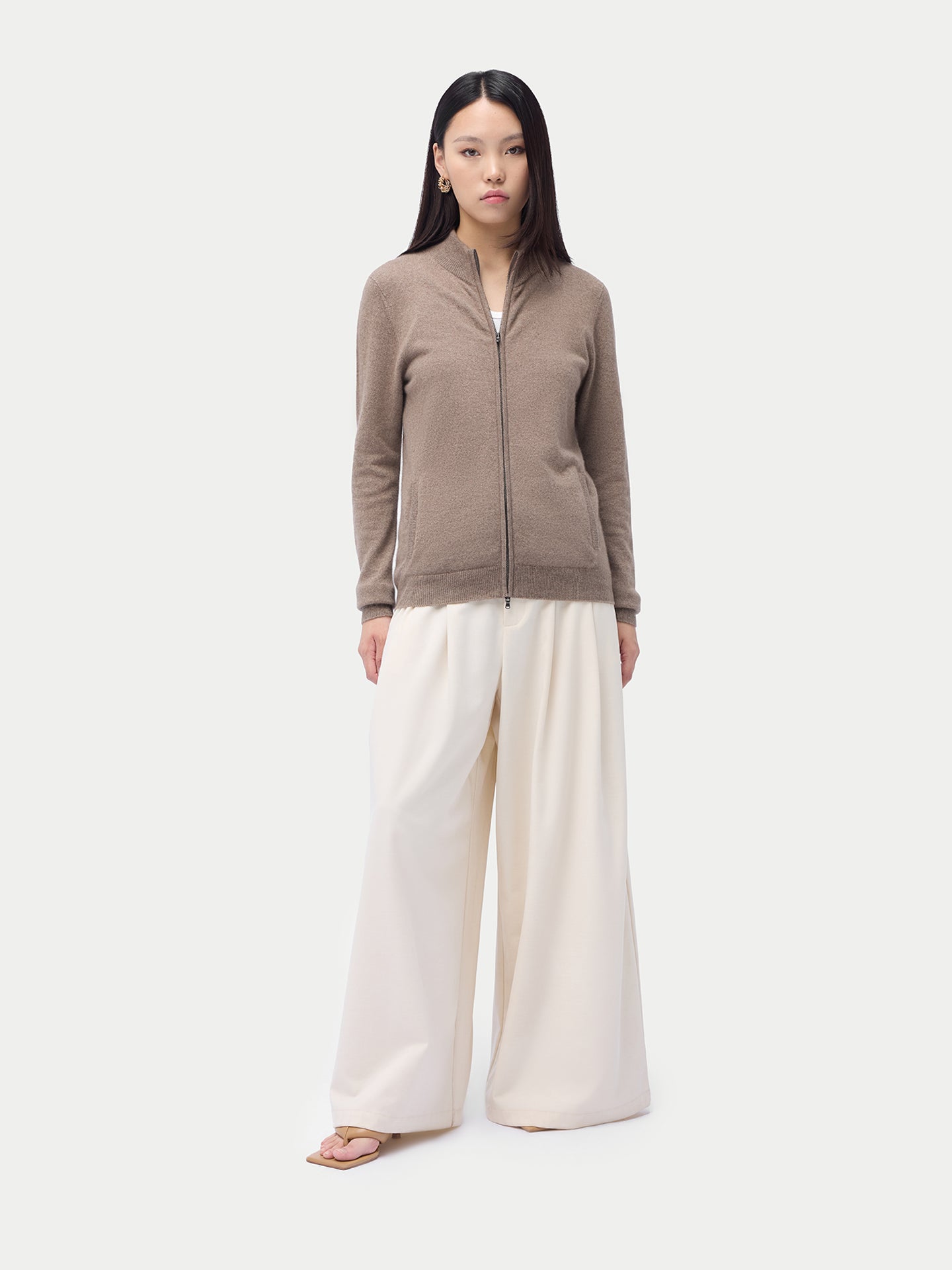 Cardigan zippé en cachemire Essential pour femmes Couleur Organique