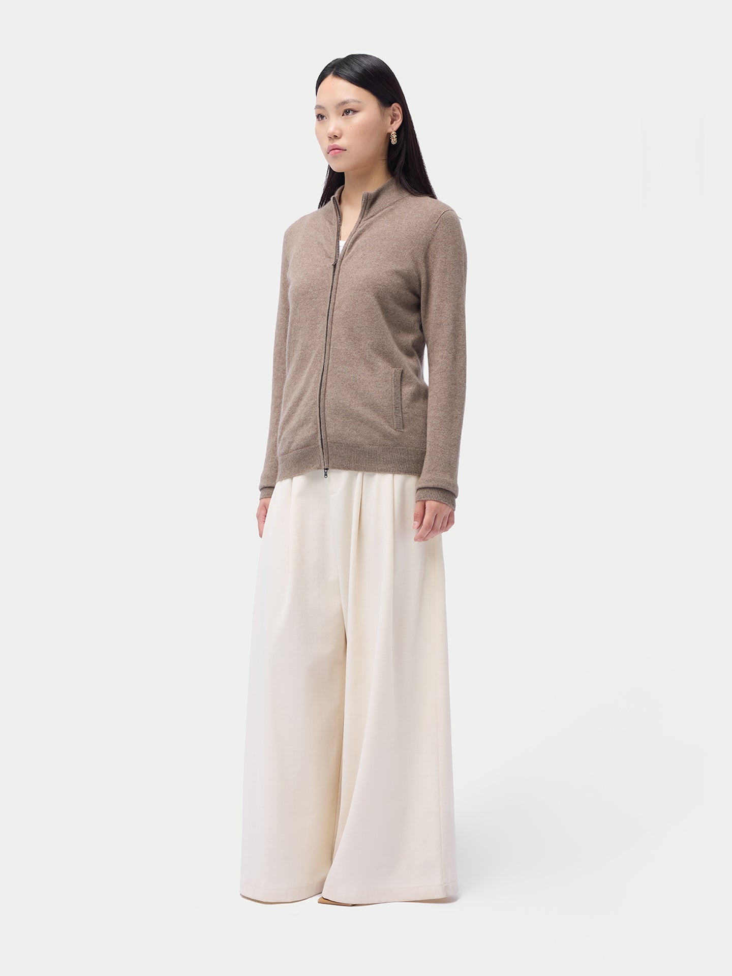 Cardigan zippé en cachemire Essential pour femmes Couleur Organique