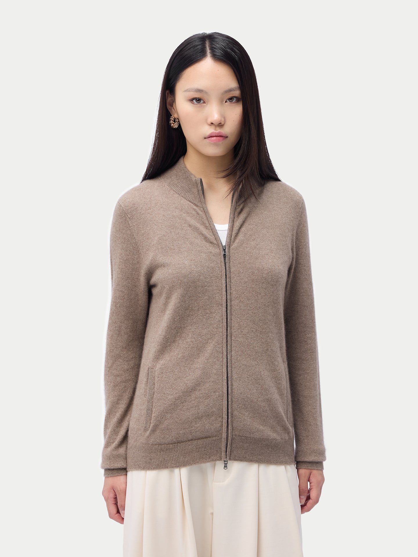 Cardigan zippé en cachemire Essential pour femmes Couleur Organique