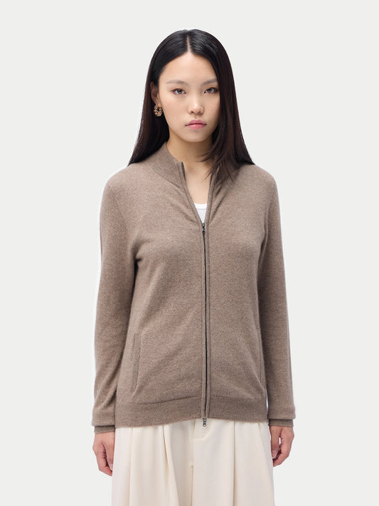 Cardigan zippé en cachemire Essential pour femmes Couleur Organique