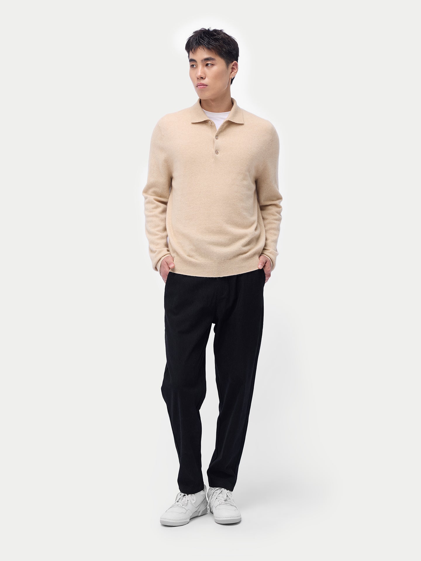 Pull col polo en cachemire Essential pour hommes Couleur Organique