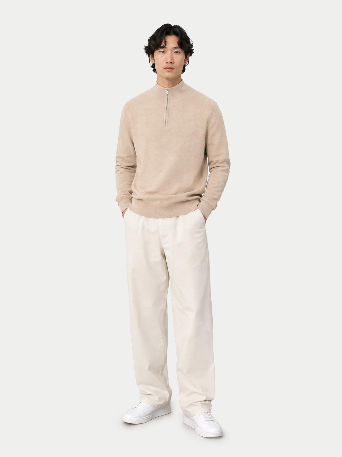 Pull polo demi en cachemire Essential pour hommes Couleur Organique