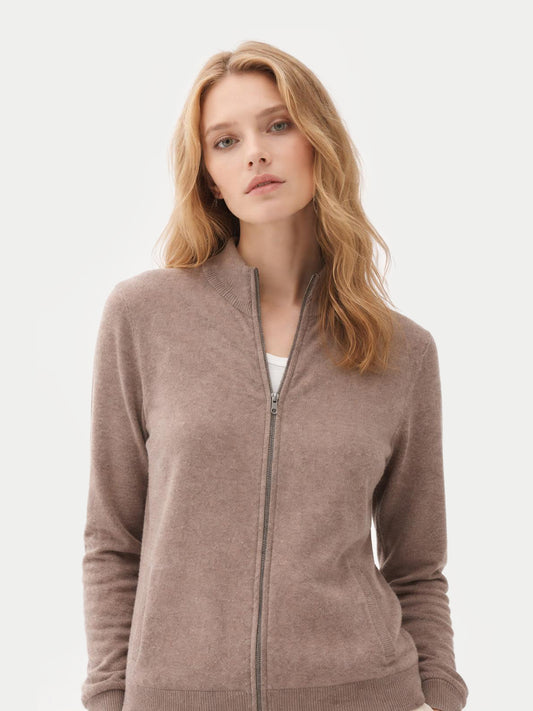 Cardigan zippé en cachemire Essential pour femmes Couleur Organique