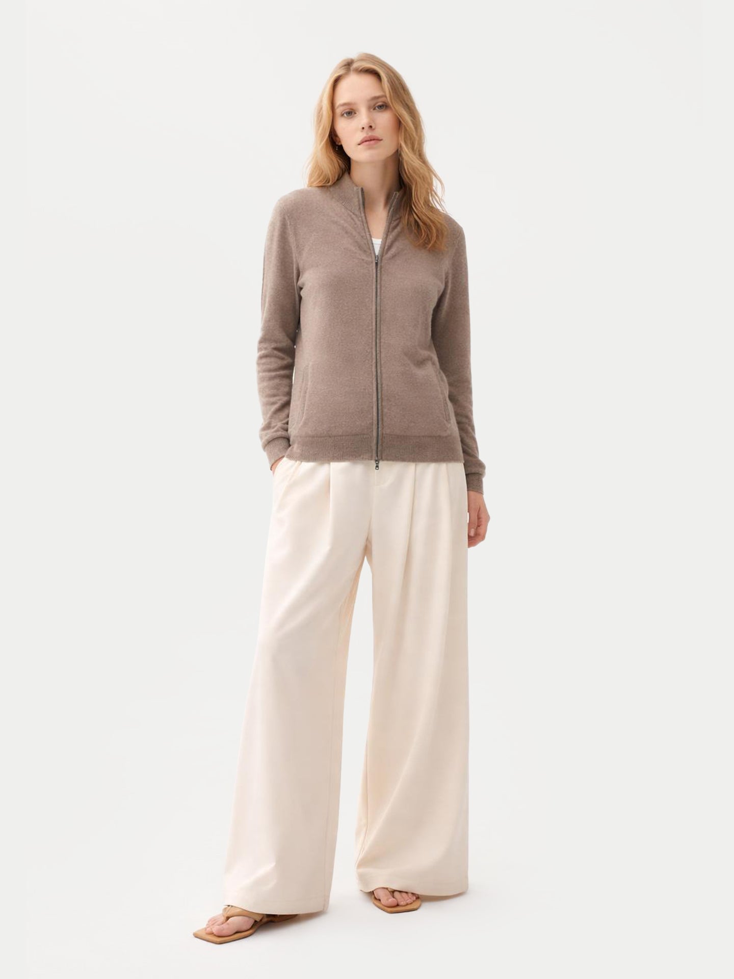 Cardigan zippé en cachemire Essential pour femmes Couleur Organique