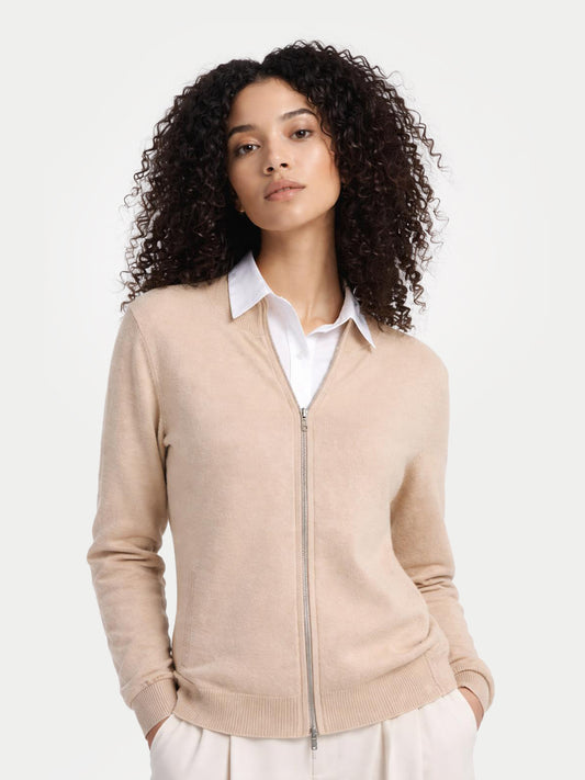 Cardigan zippé en cachemire Essential pour femmes Couleur Organique