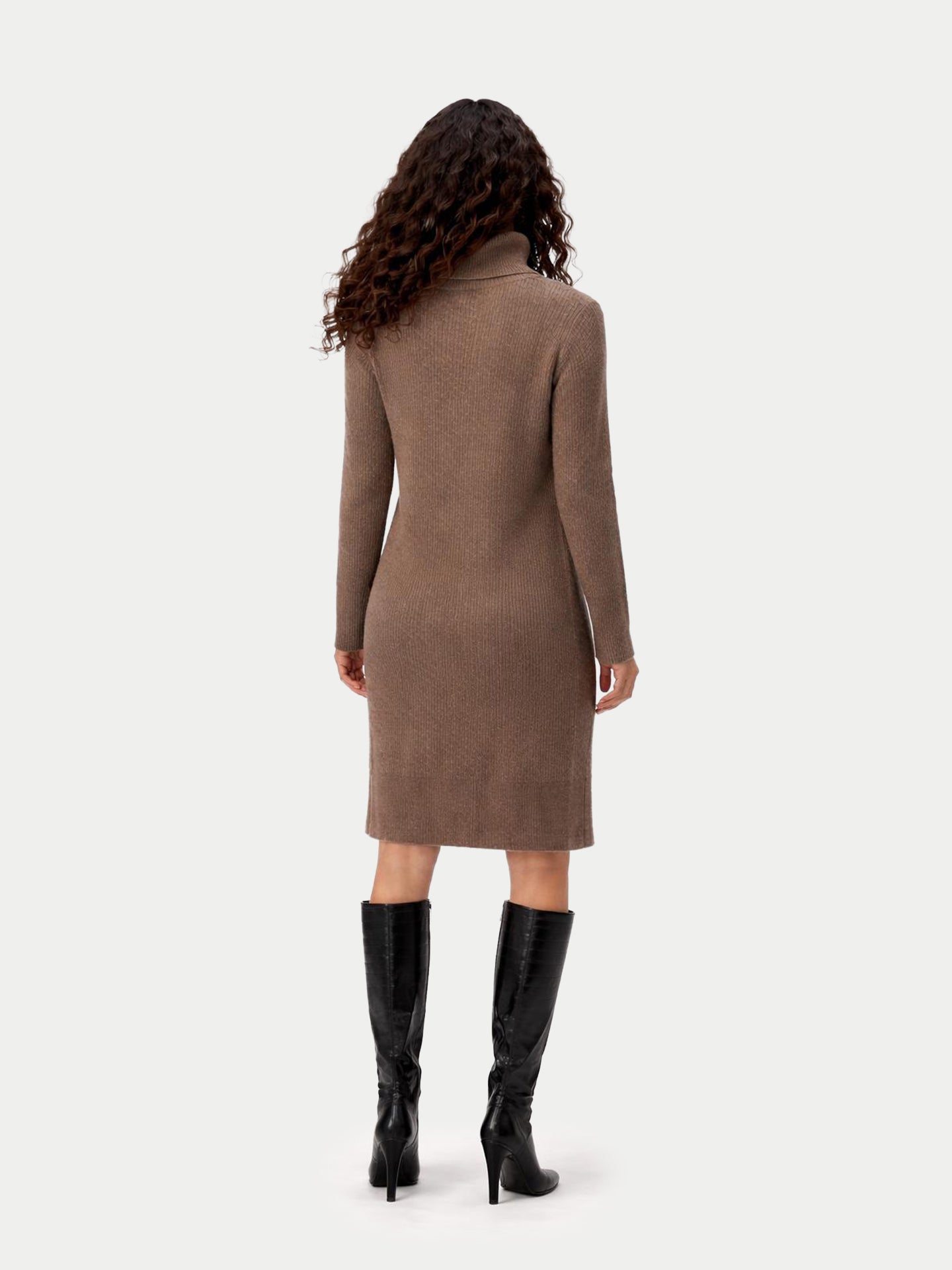 Robe en Cachemire Sans Coutures à Col Roulé Couleur Organique
