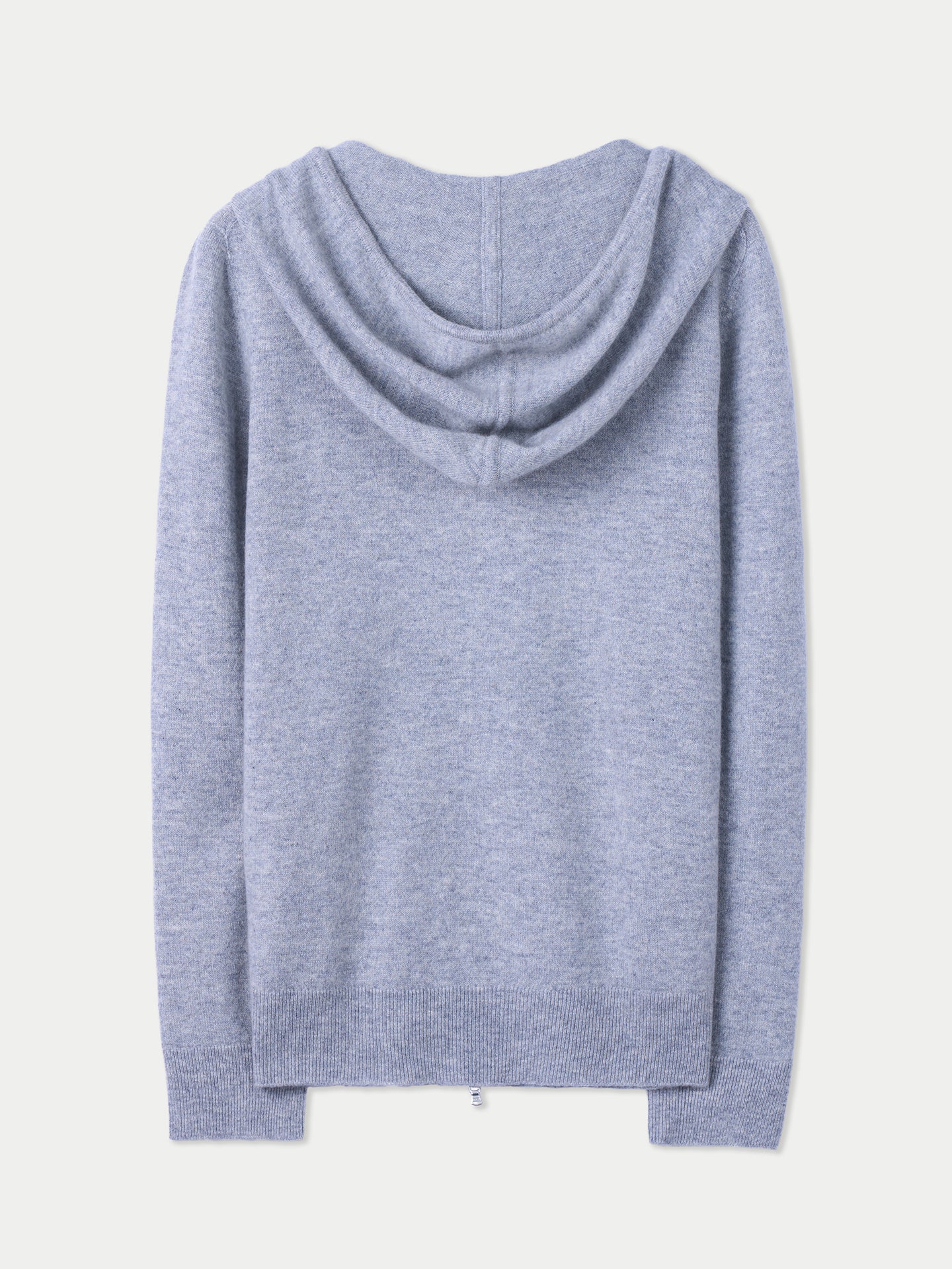 Vue arrière d'un sweat à capuche gris zippé sur fond clair. #color_high-rise