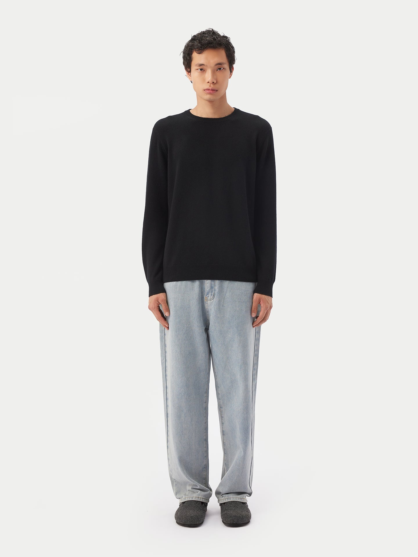 Pull col rond en Cachemire pour hommes Noir - Gobi Cashmere