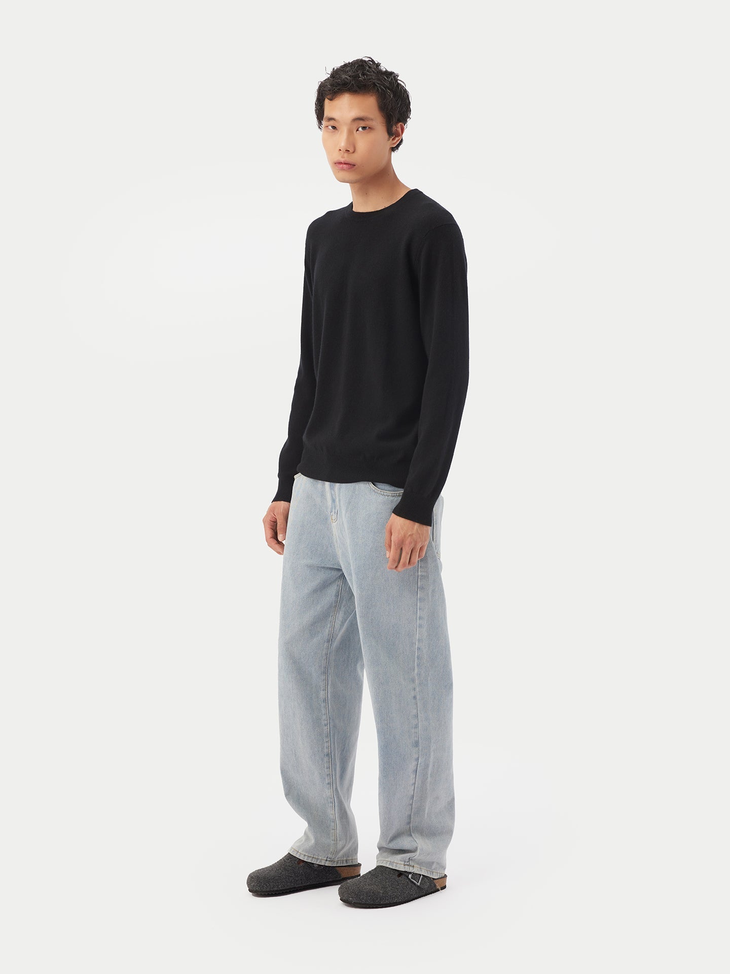 Pull col rond en Cachemire pour hommes Noir - Gobi Cashmere
