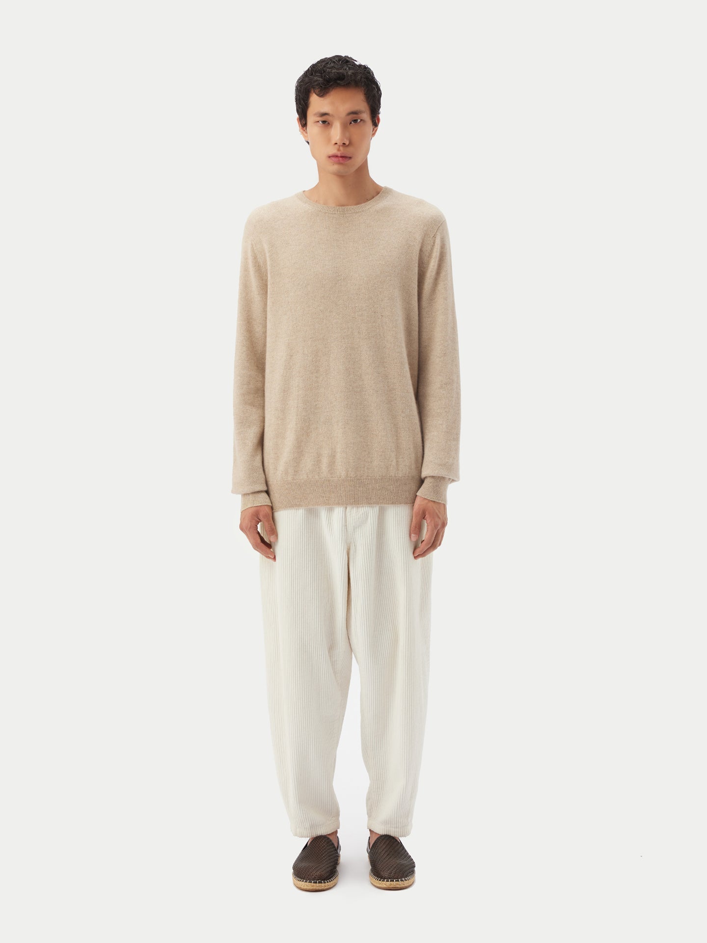 Pull col rond en Cachemire pour hommes Taupe - Gobi Cashmere