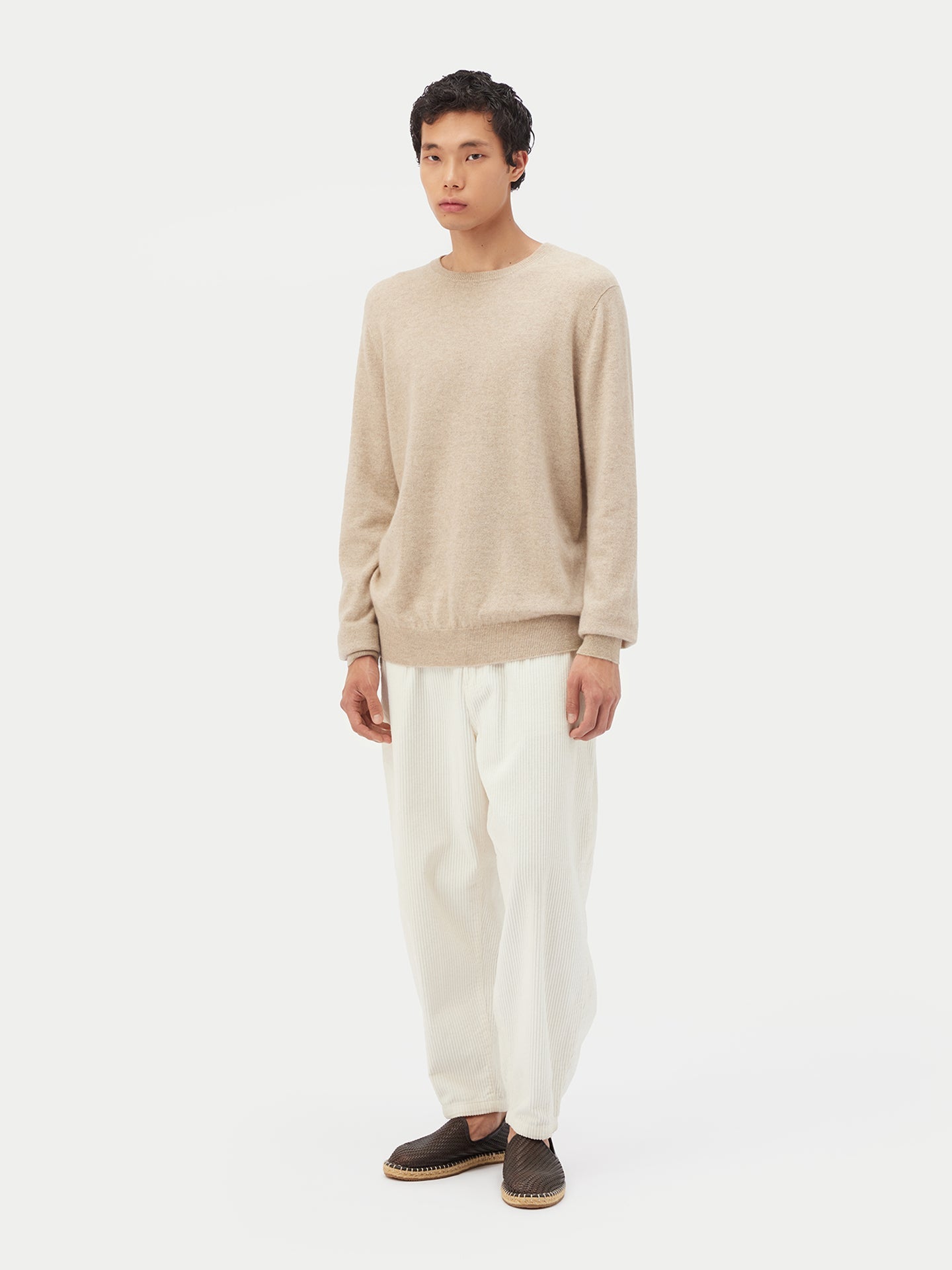 Pull col rond en Cachemire pour hommes Taupe - Gobi Cashmere