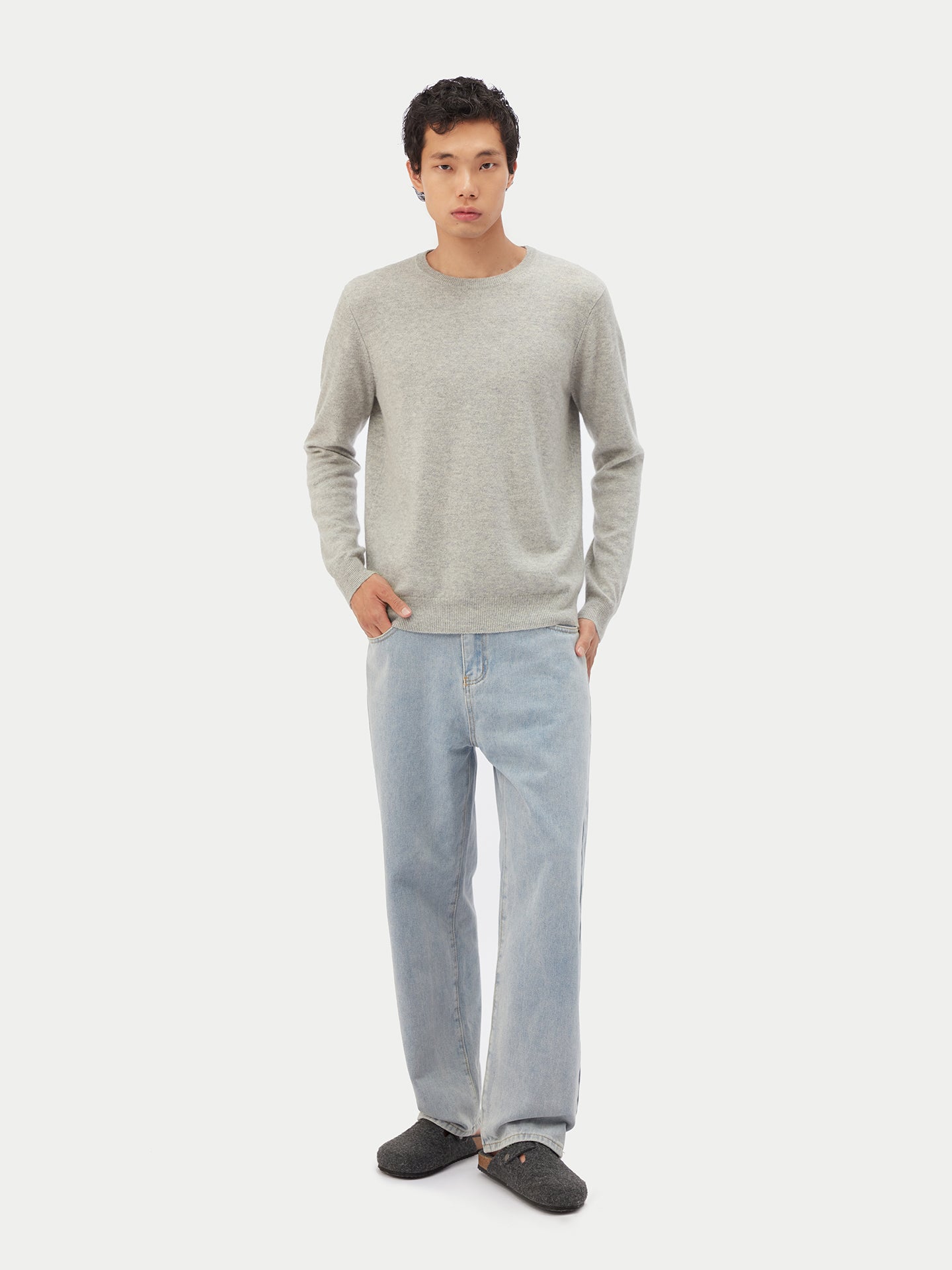 Pull col rond en Cachemire pour hommes Gris - Gobi Cashmere