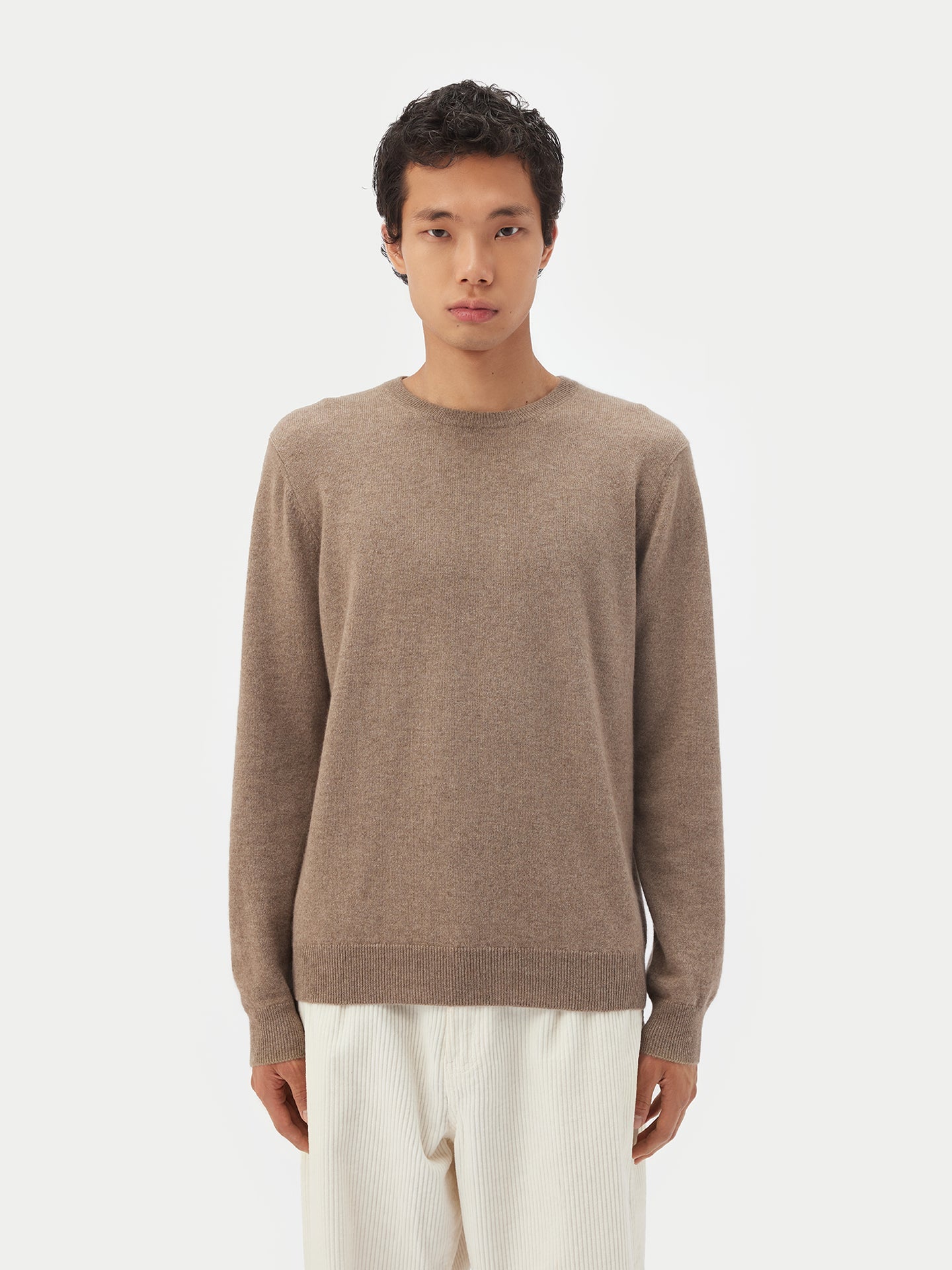 Pull col rond en Cachemire pour hommes Taupe - Gobi Cashmere