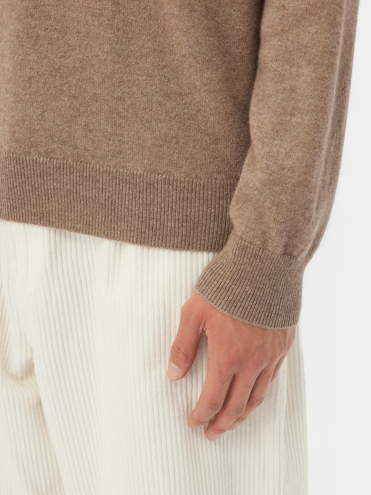 Pull col rond en Cachemire pour hommes Taupe - Gobi Cashmere