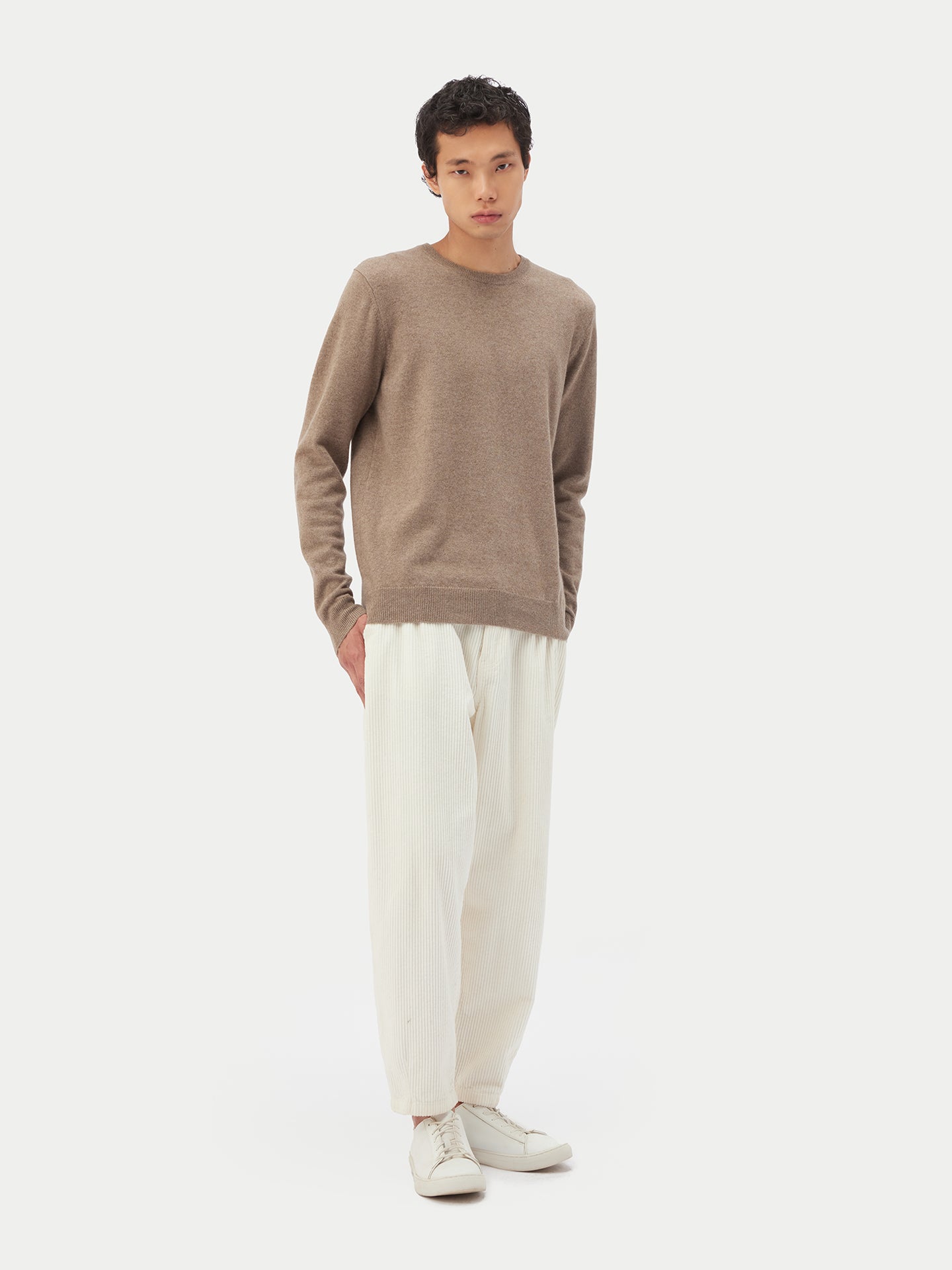 Pull col rond en Cachemire pour hommes Taupe - Gobi Cashmere