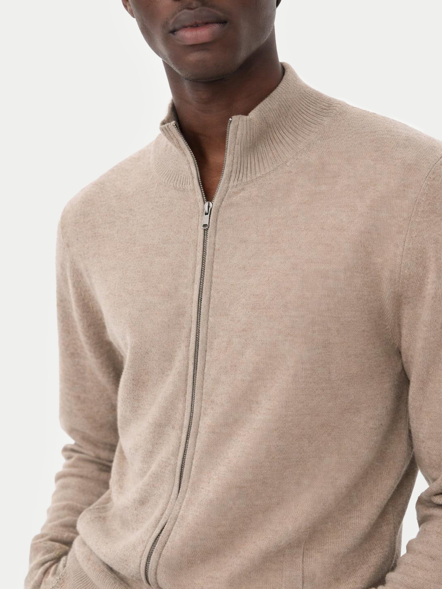 Cardigan zippé en cachemire Essential pour hommes Couleur Organique Taupe - Gobi Cashmere
