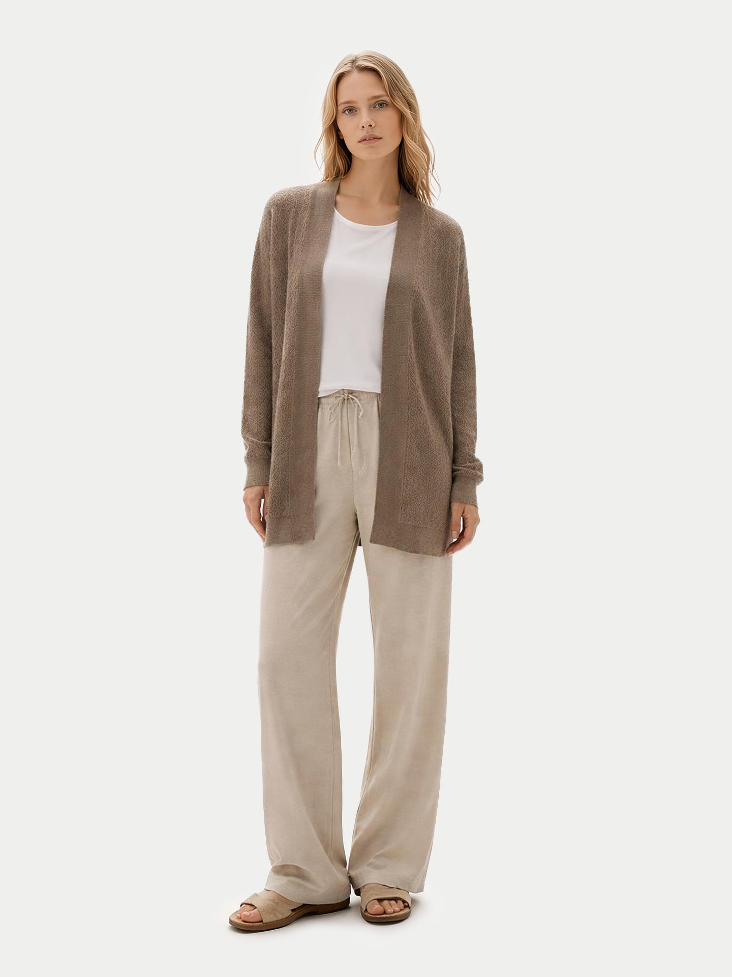 Cardigan en Cachemire Àjour à Ouverture Frontale Couleur Organique