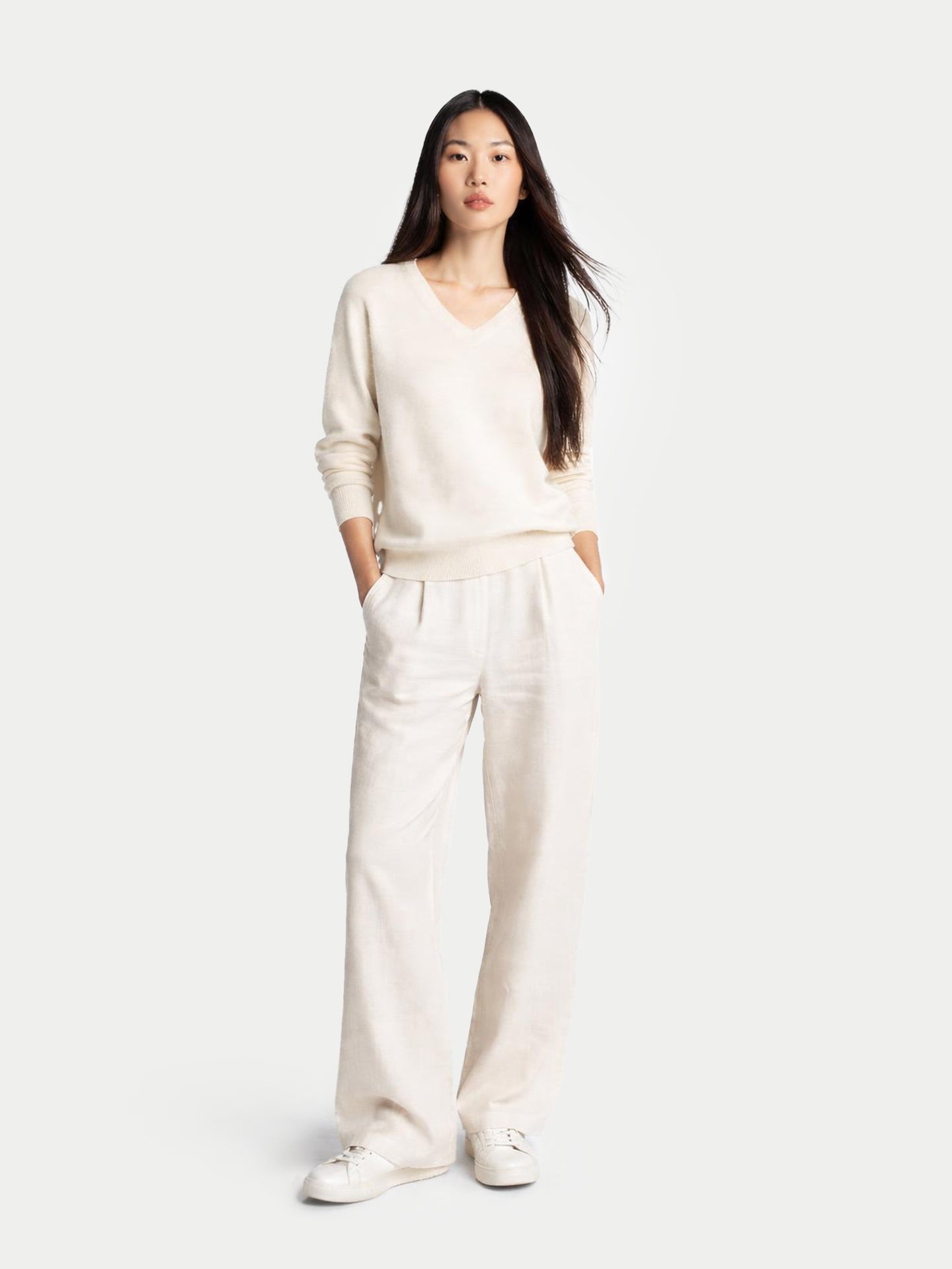 Pull col en V en cachemire Essential pour femmes Couleur Organique