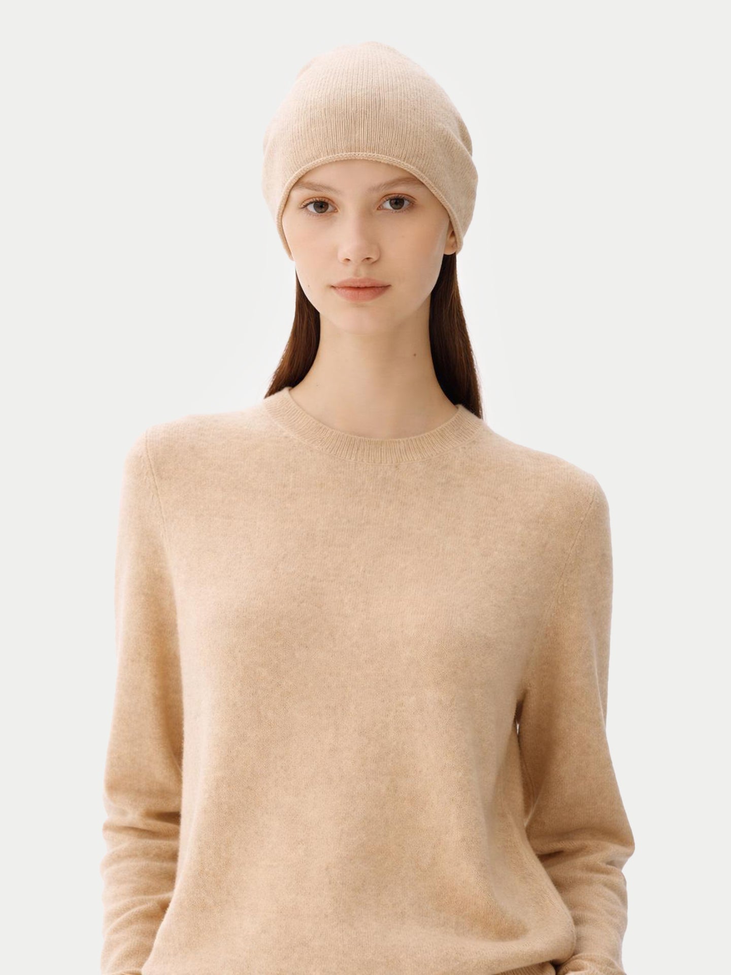 Ensemble pull et bonnet en cachemire  couleur organique Beige - Gobi Cashmere