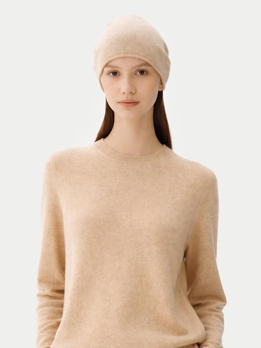 Ensemble pull et bonnet en cachemire  couleur organique Beige - Gobi Cashmere
