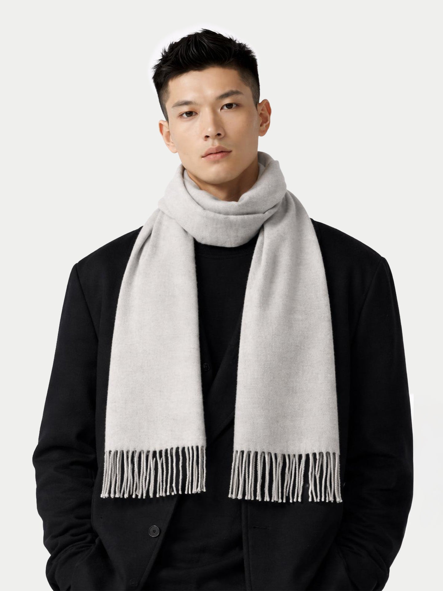 Écharpe avec franges en cachemire pour unisex Bleu Nuit - Gobi Cashmere