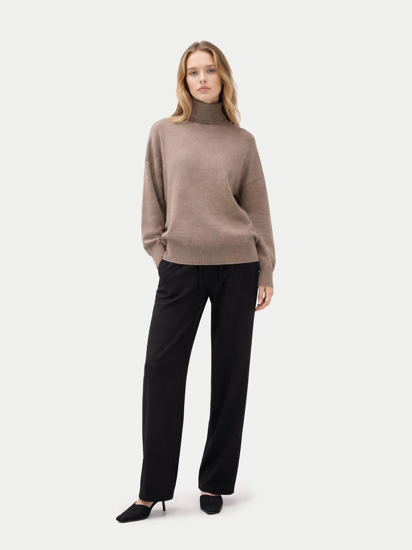 Pull en cachemire pour femme à col montant Couleur Organique