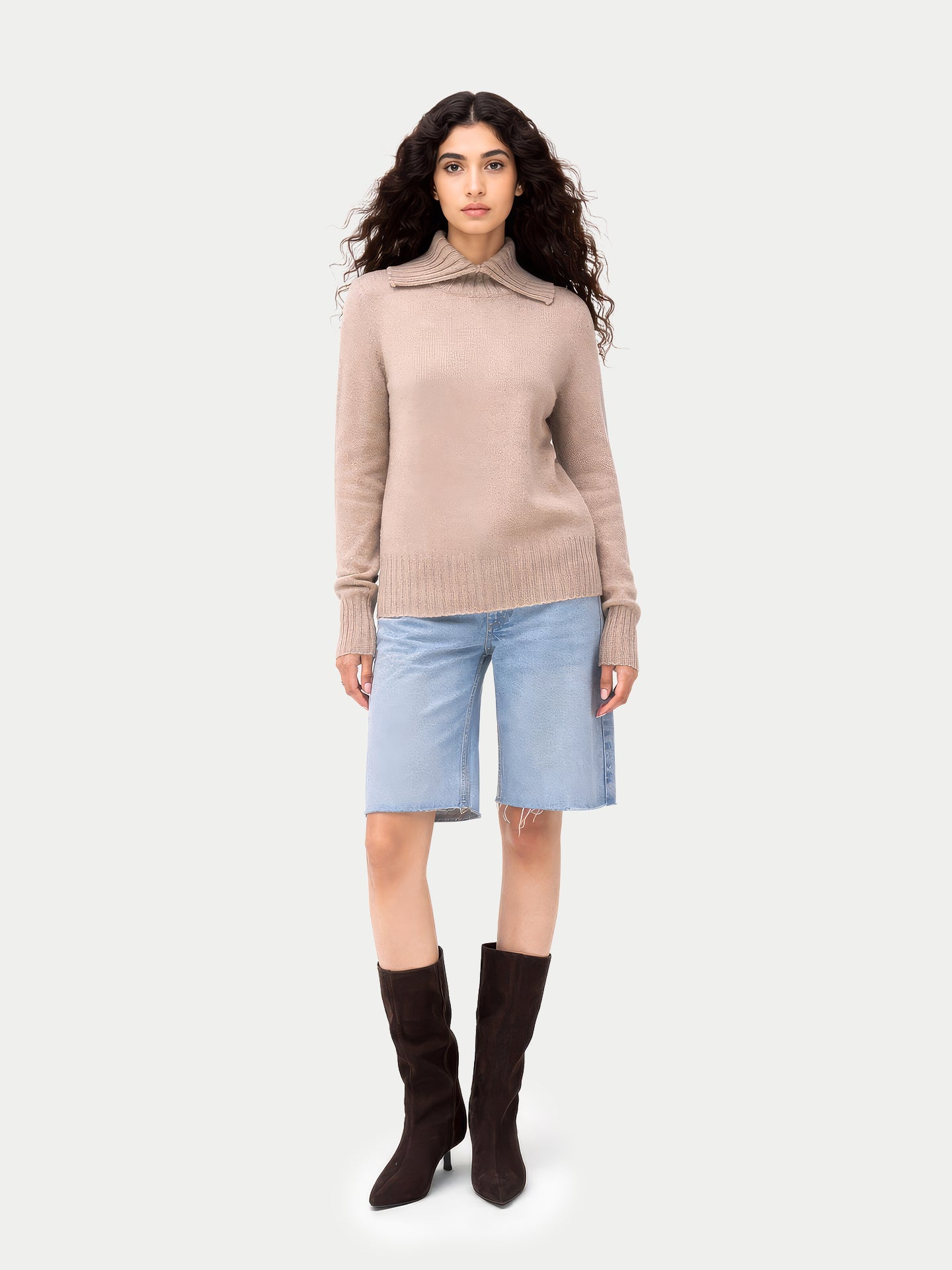 Pull en Cachemire à Col Roulé Replié Couleur Organique