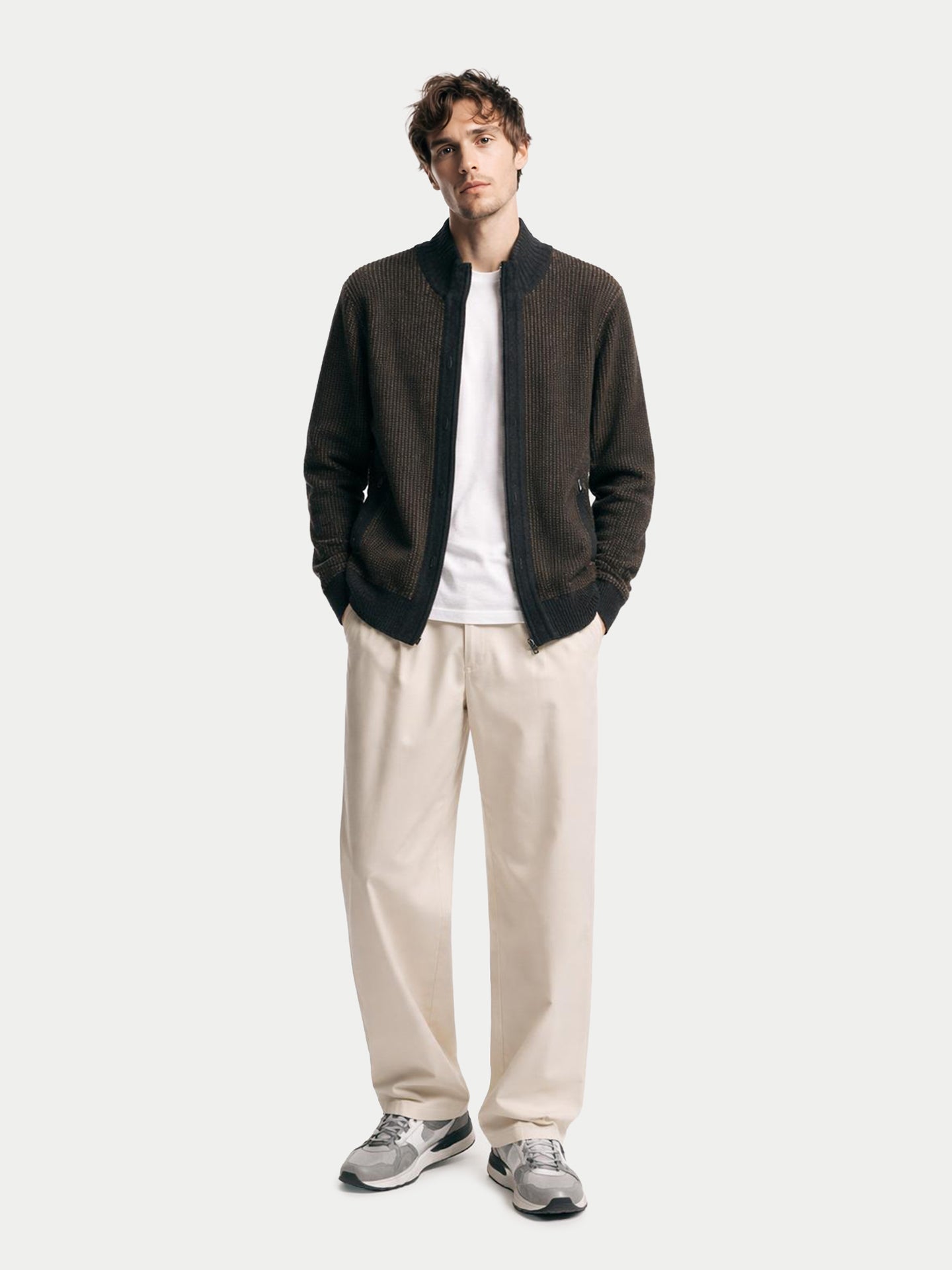 Cardigan en Cachemire Homme Bicolore avec Fermeture Full-Zip