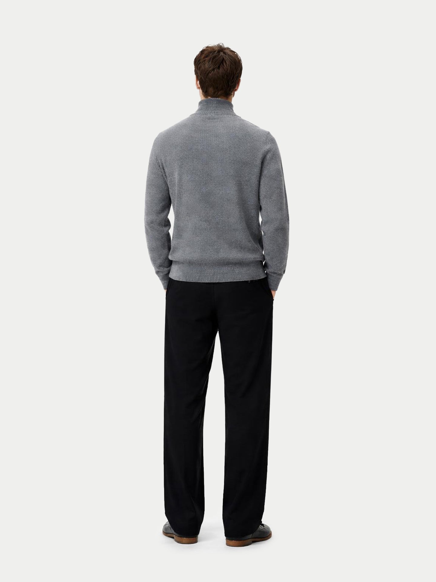 Pull en Cachemire Homme en Tricot Waffle avec Demi-Fermeture Éclair