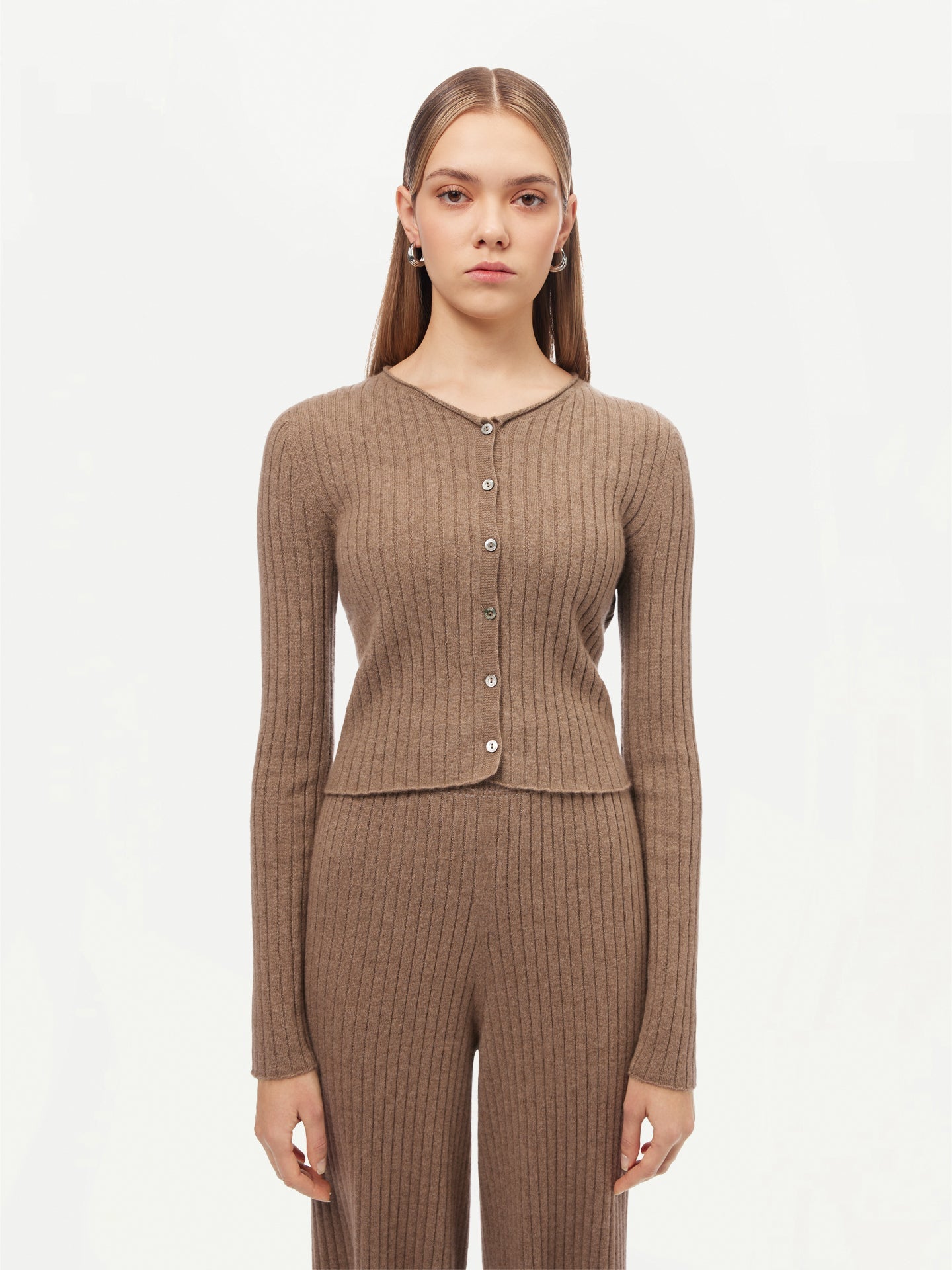 100% cachemire de Mongolie - Cardigan léger en tricot 3D sans couture Taupe - Gobi Cashmere
