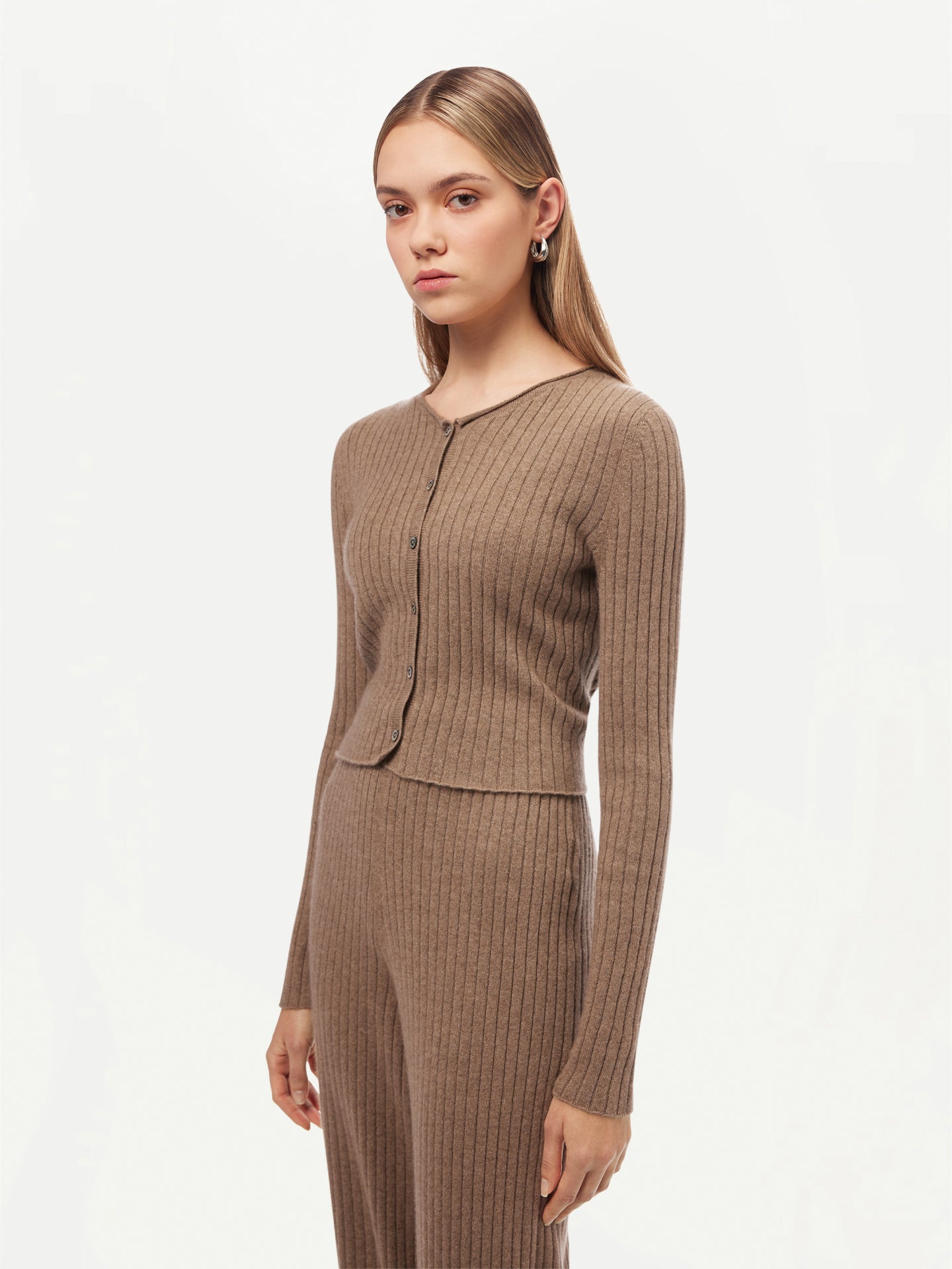 100% cachemire de Mongolie - Cardigan léger en tricot 3D sans couture Taupe - Gobi Cashmere