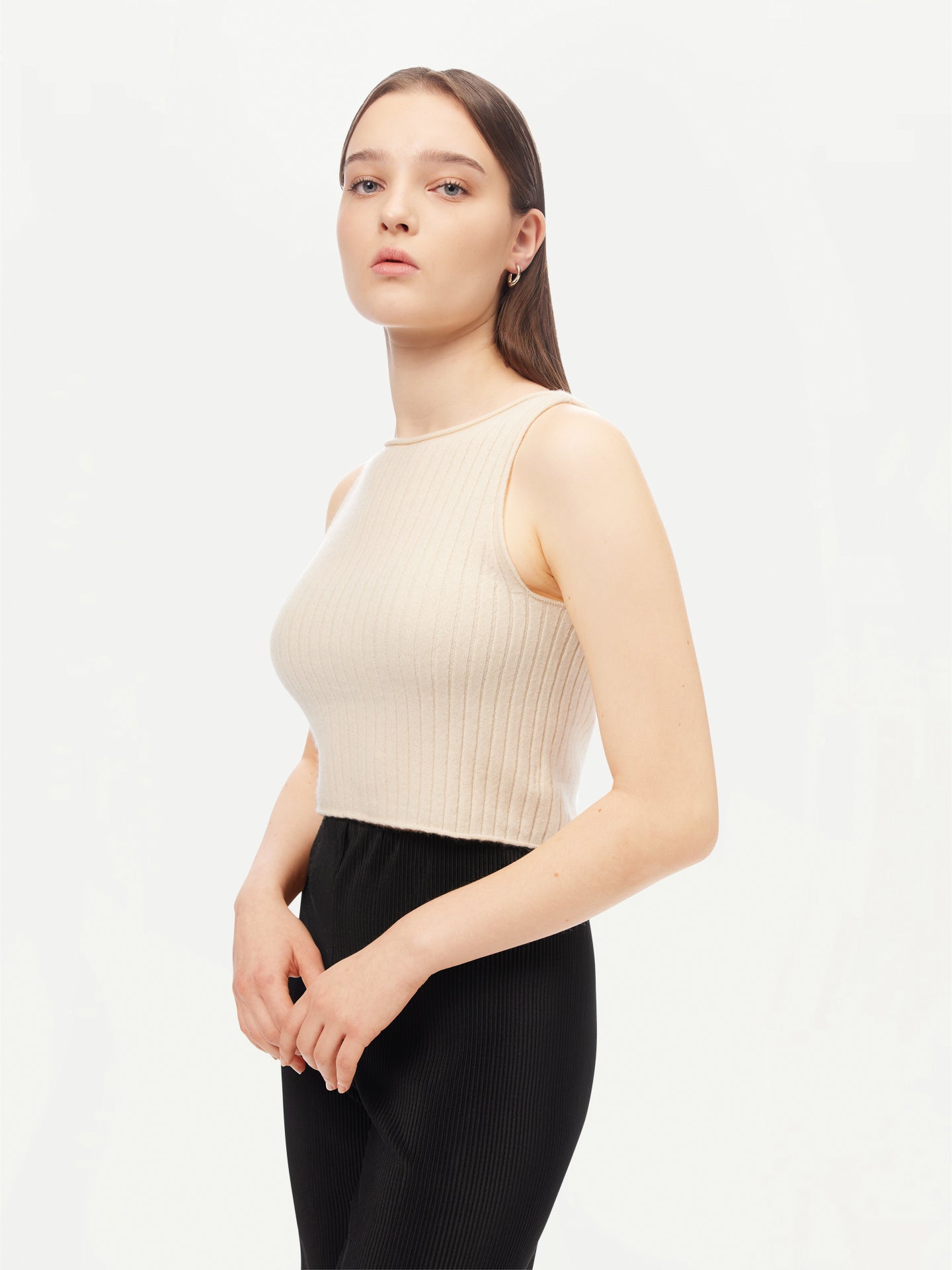 Women's Cashmere Crop Top Black - Gobi Cashmere