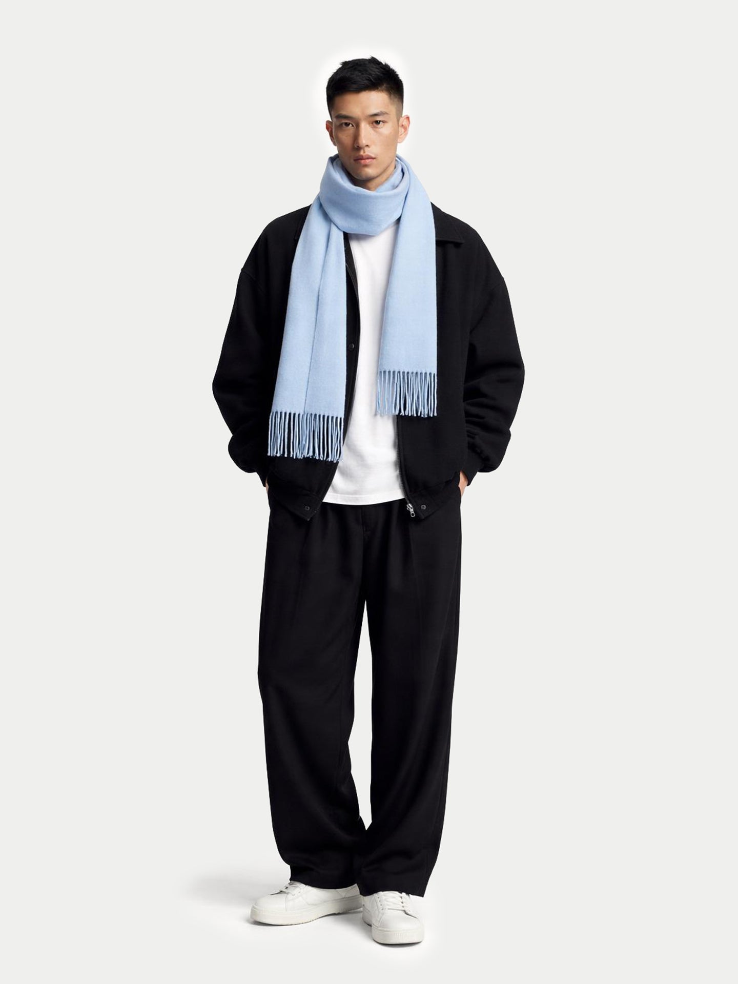 Écharpe avec franges en cachemire pour unisex Bleu Clair - Gobi Cashmere