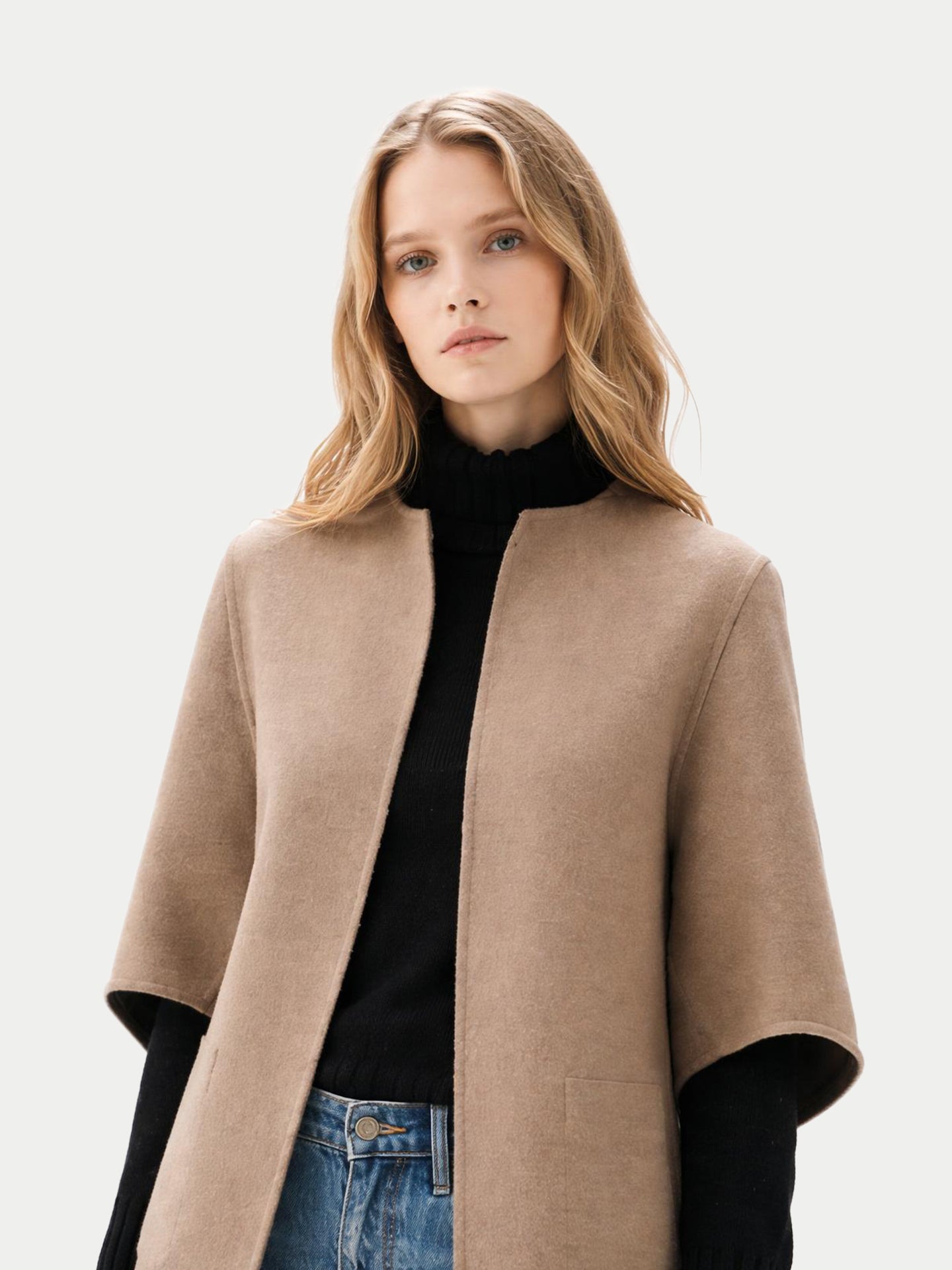 Veste Poncho en cachemire à poches plaquées