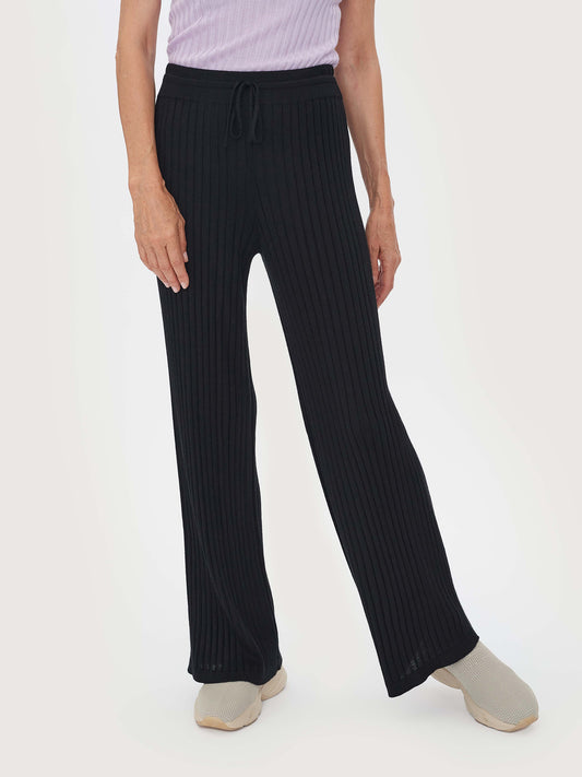 Pantalon côtelé en tricot de soie et cachemire noir - Gobi Cashmere